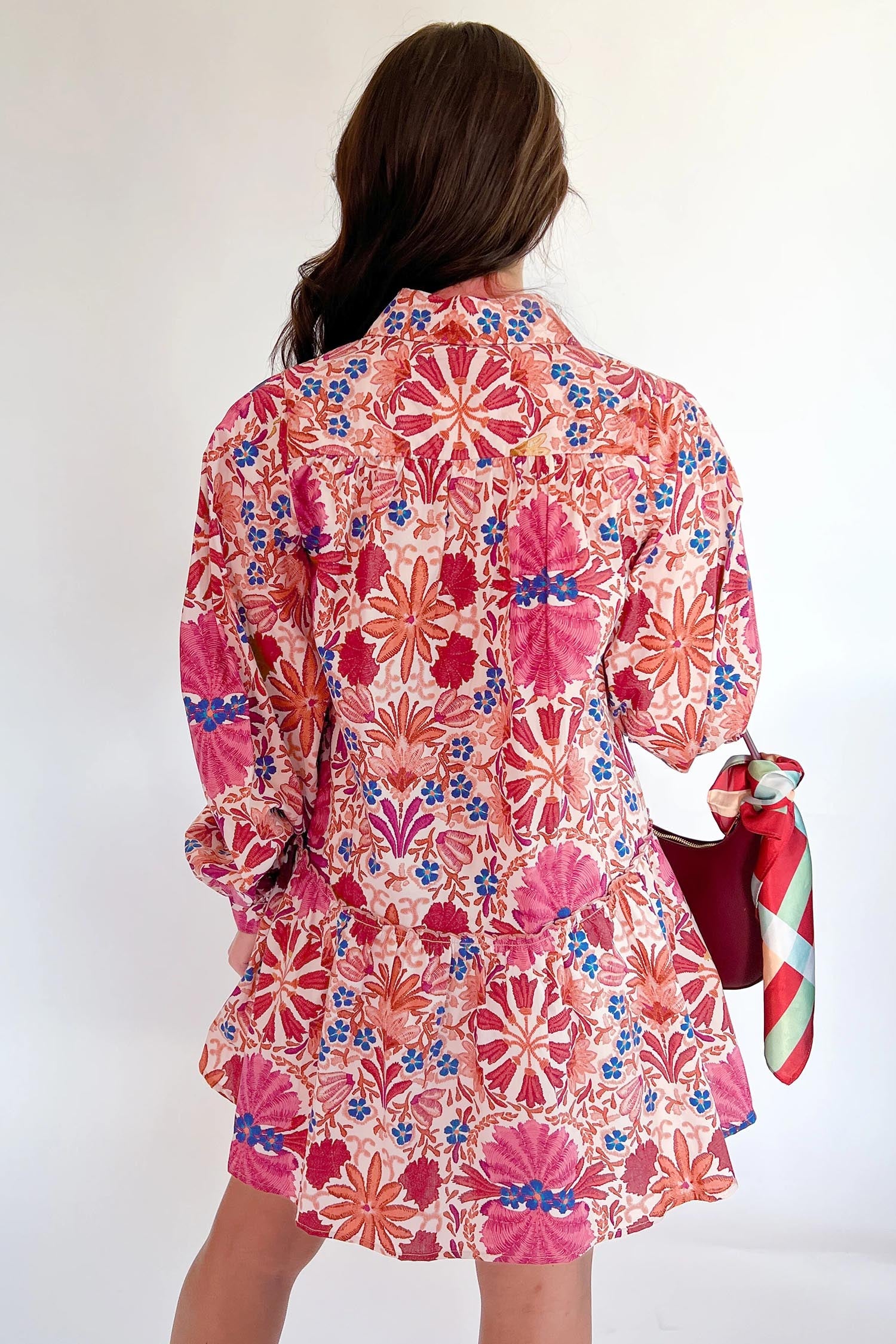 Floral Collared Long Sleeve Mini Dress