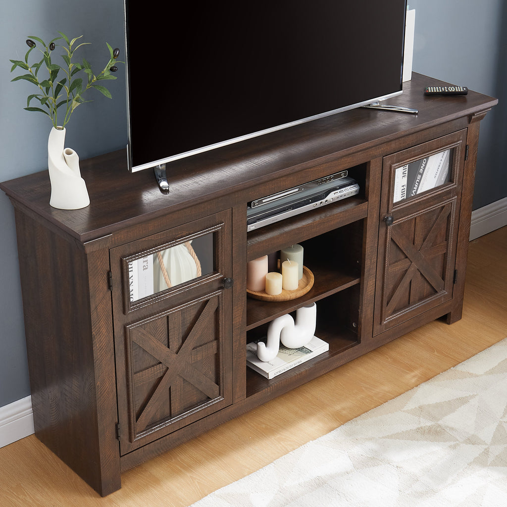 2 Doors Cabinet Farmhouse  Cabinet, Farmhouse TV Stand Barn Design,Modern Farmhouse TV Media Stand, Large Barn Inspired Home Entertainment Console,Espresso, 60.23'W*15.35'D*31.7'H