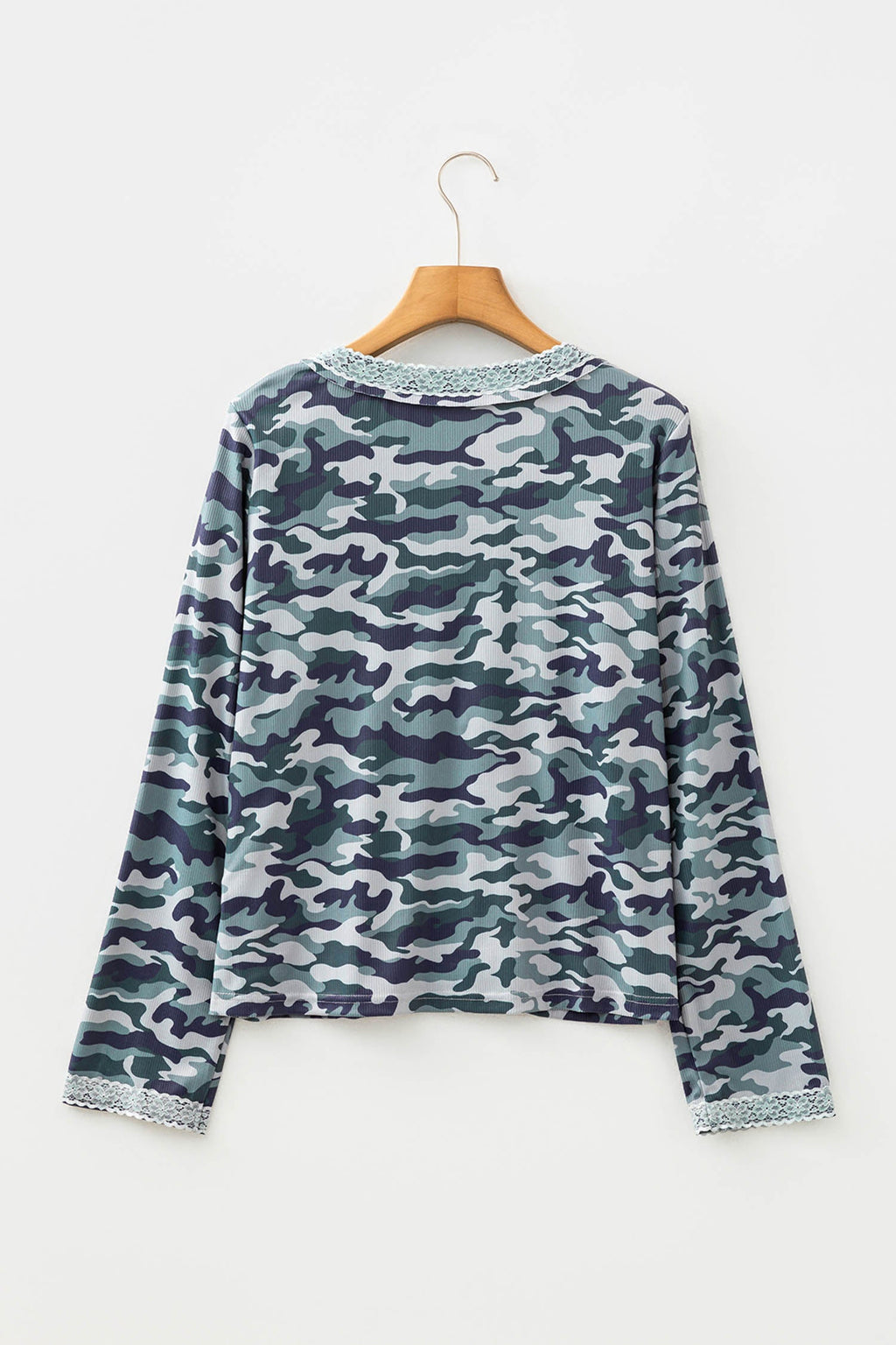 Camo Lace Patchwork Buttoned Long Sleeve Top