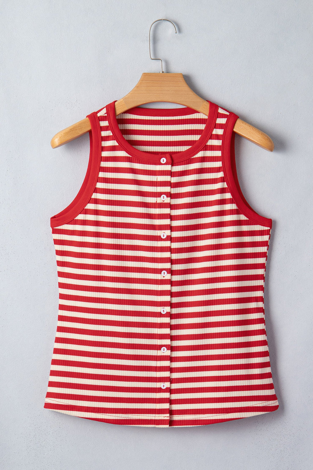 Stripe Ribbed Knit Buttoned Tank Top