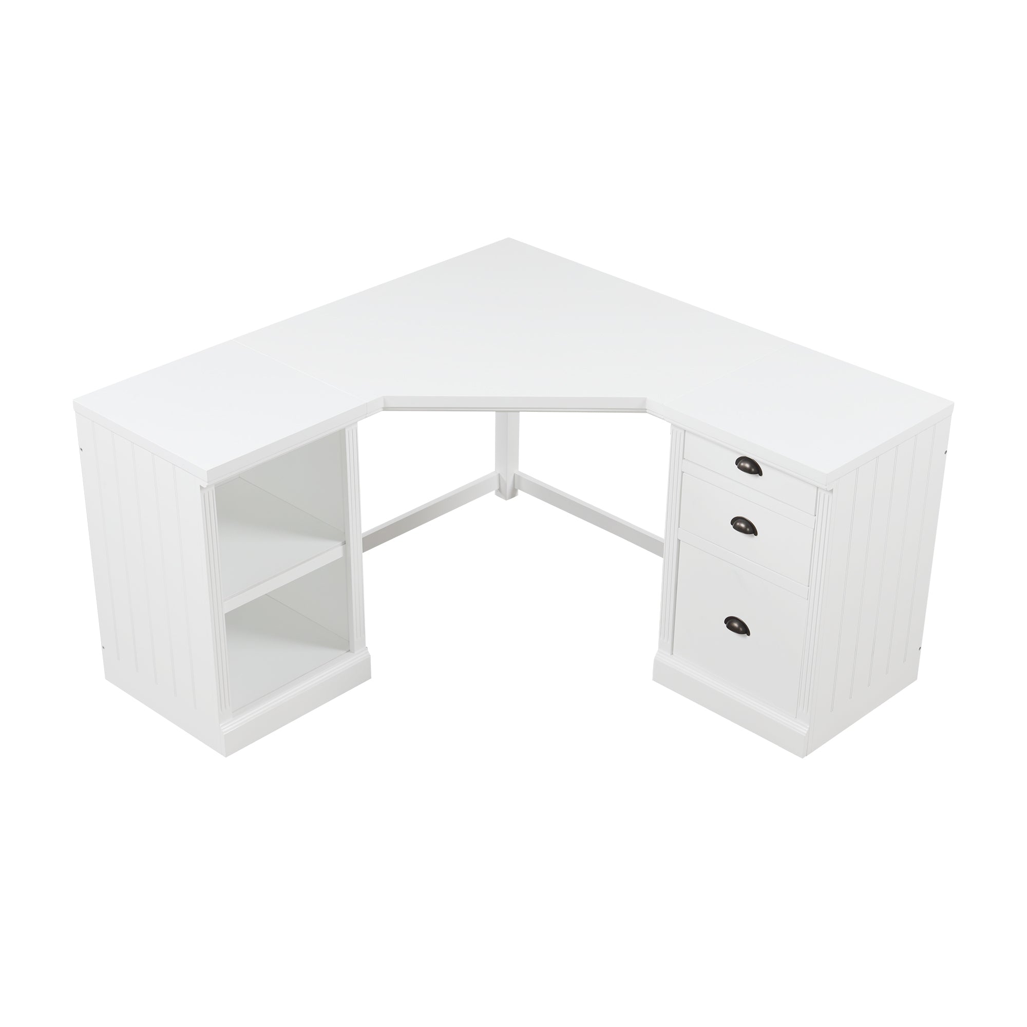 57.68' Modern L Shaped Executive Desk with 2 Storage Cabinets and 3 Drawers,Corner Writing Desk,Office Desk Furniture,Computer Desks with Depth Workstation for Home Office,Living room,White
