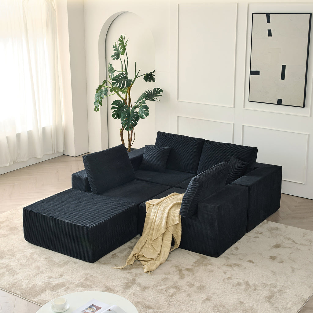 139.3' Modular Sectional Sofa,Boneless Couch, No Assembly,Cloud couch with Ottoman & 2 Pillows, Perfect for Living Rooms and Bedrooms