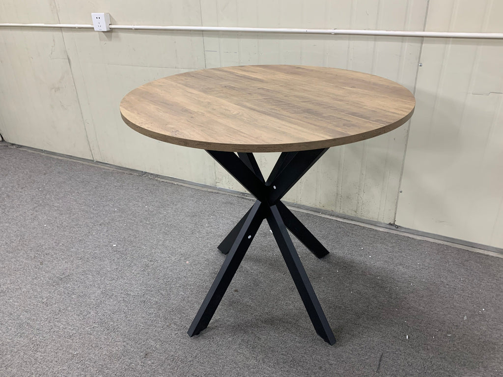 31.5 Inch Round Dining Table, Small Circle Kitchen Table with Metal Black Legs for 2-4 people,Modern Dining Room Table, Brown (only table)
