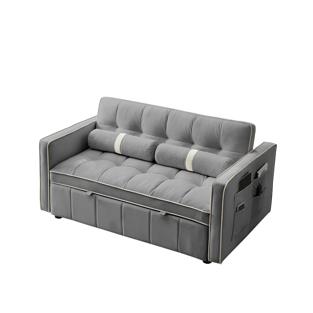 Modern 55.5' Pull Out Sleep Sofa Bed 2 Seater Loveseats Sofa Couch with side pockets, Adjsutable Backrest and Lumbar Pillows for Apartment Office Living Room