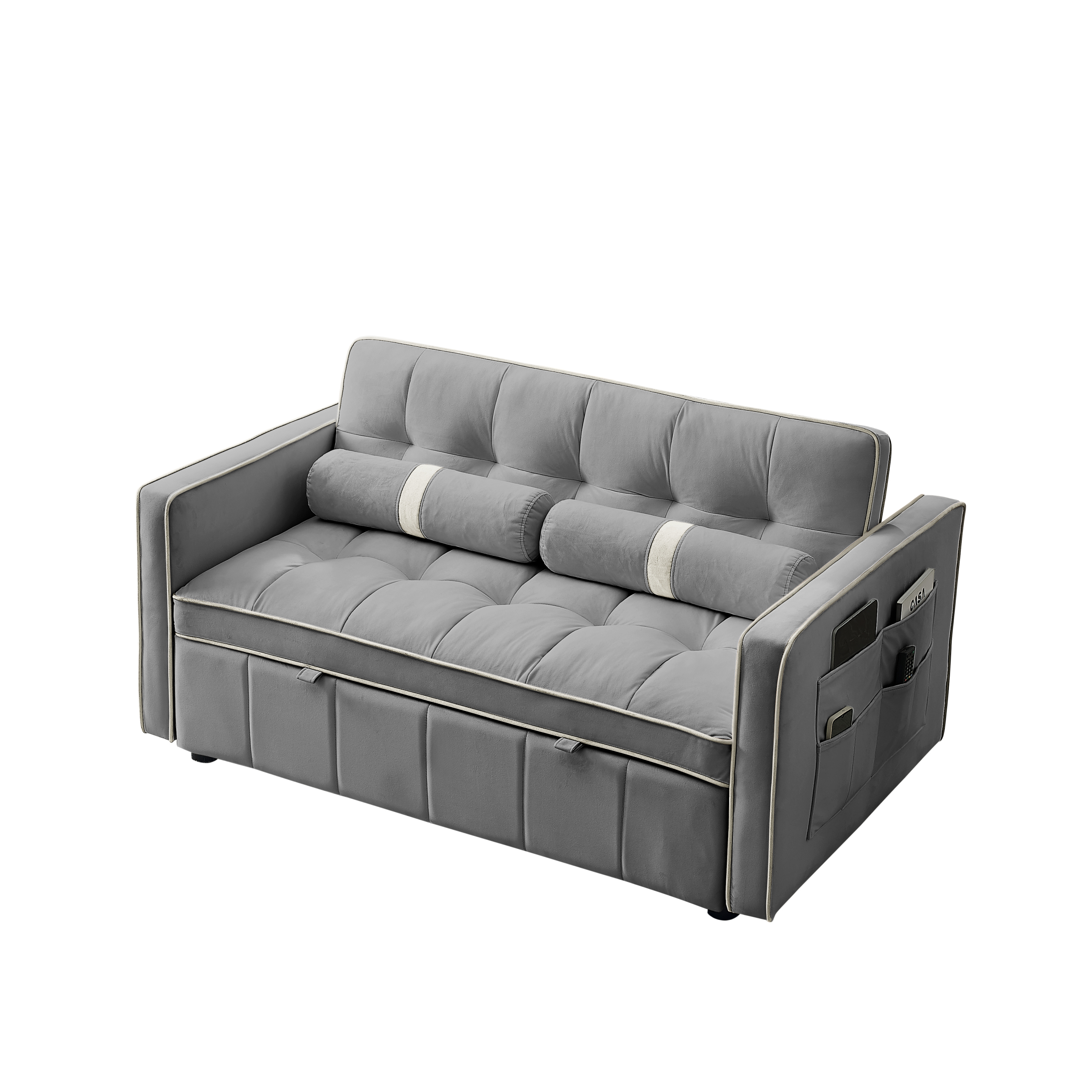 Modern 55.5' Pull Out Sleep Sofa Bed 2 Seater Loveseats Sofa Couch with side pockets, Adjsutable Backrest and Lumbar Pillows for Apartment Office Living Room