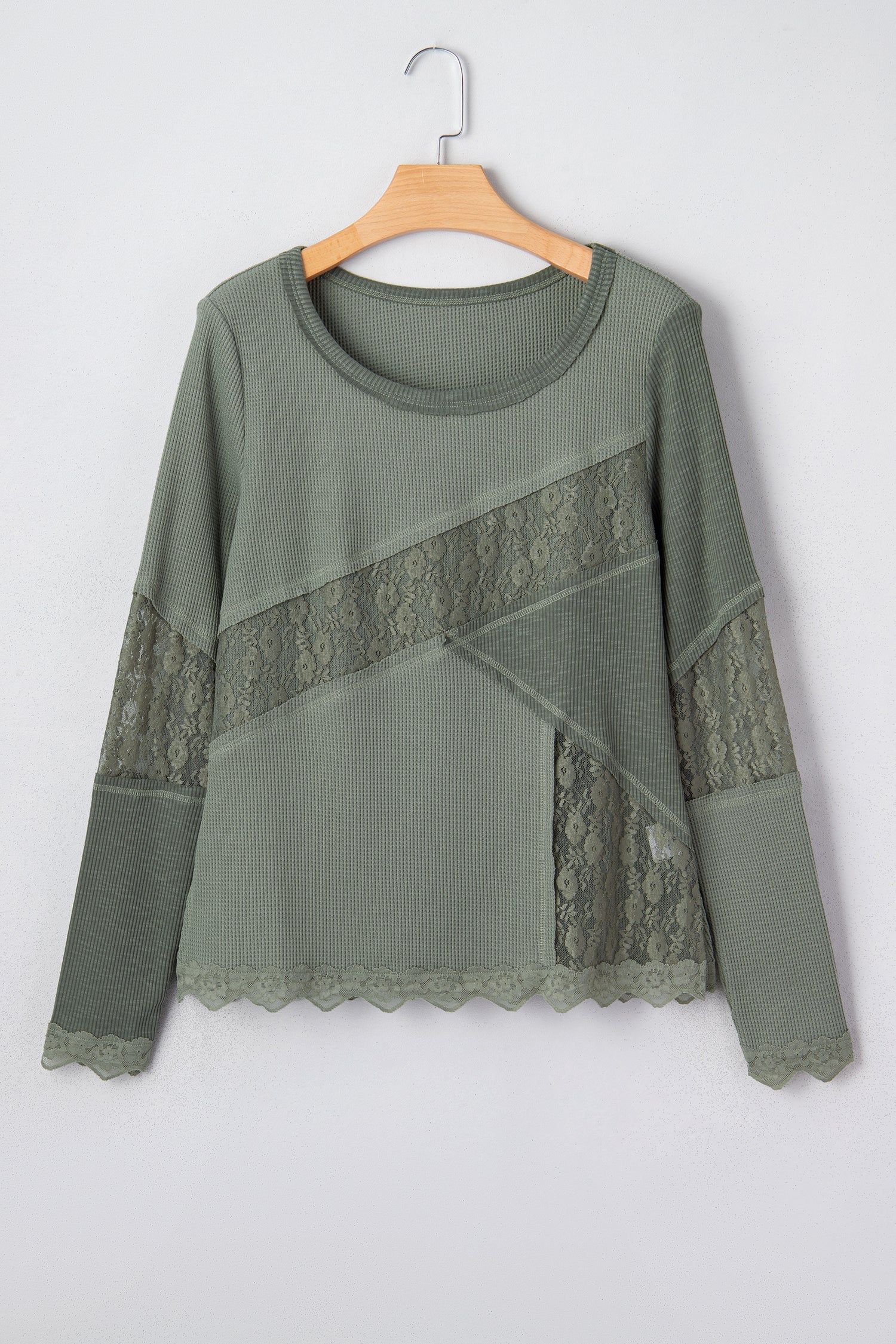 Solid Lace Patchwork Long Sleeve Knit Top