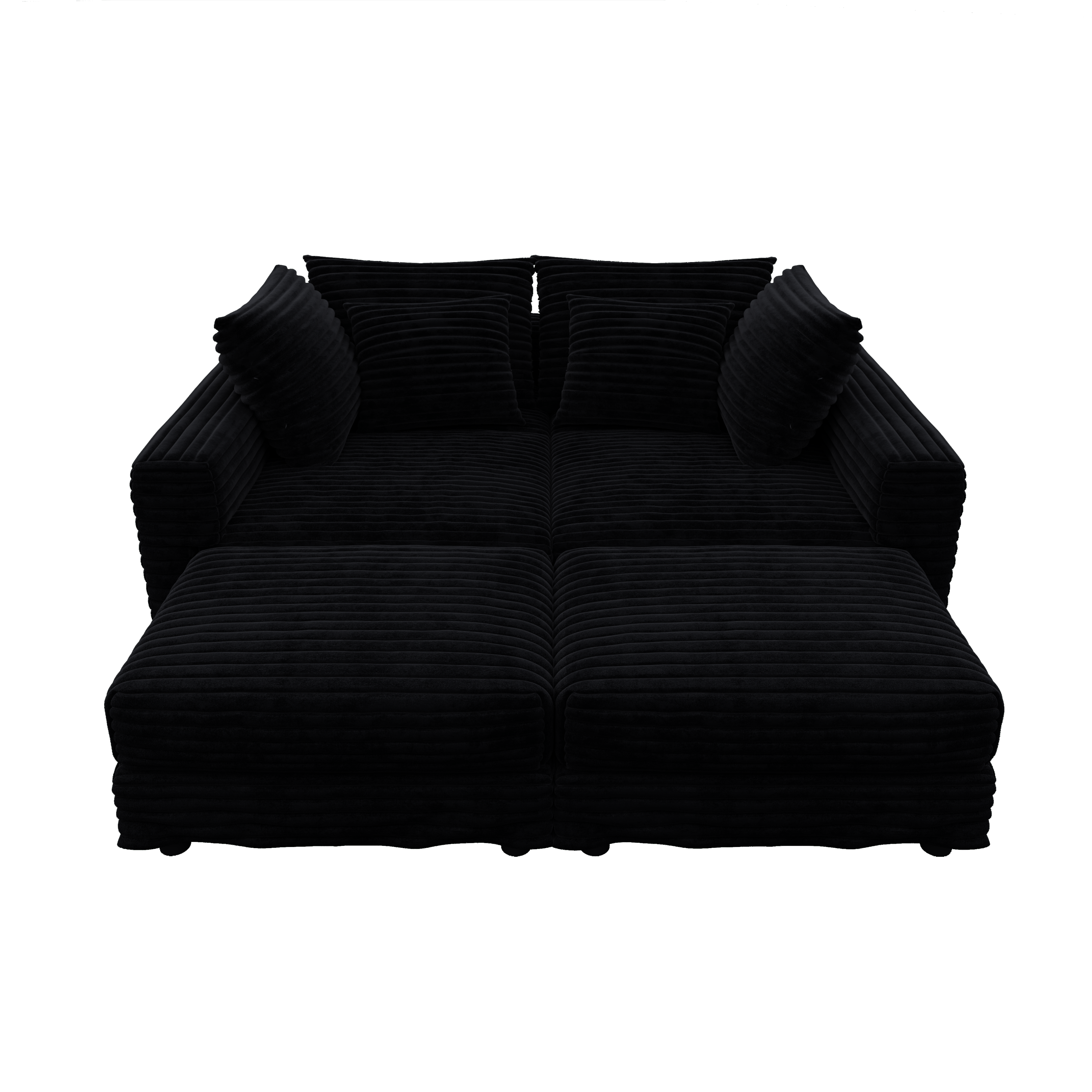 104.3 ' Plush Corduroy 4-Seat Sofa, Modern Comfy Upholstered Sofa Cloud Couch, Deep Seat Couches with Soft Pillows and 2 Ottomans, Convertible Sofa Lounge Chair, for Living Room,Apartment,Office,Black