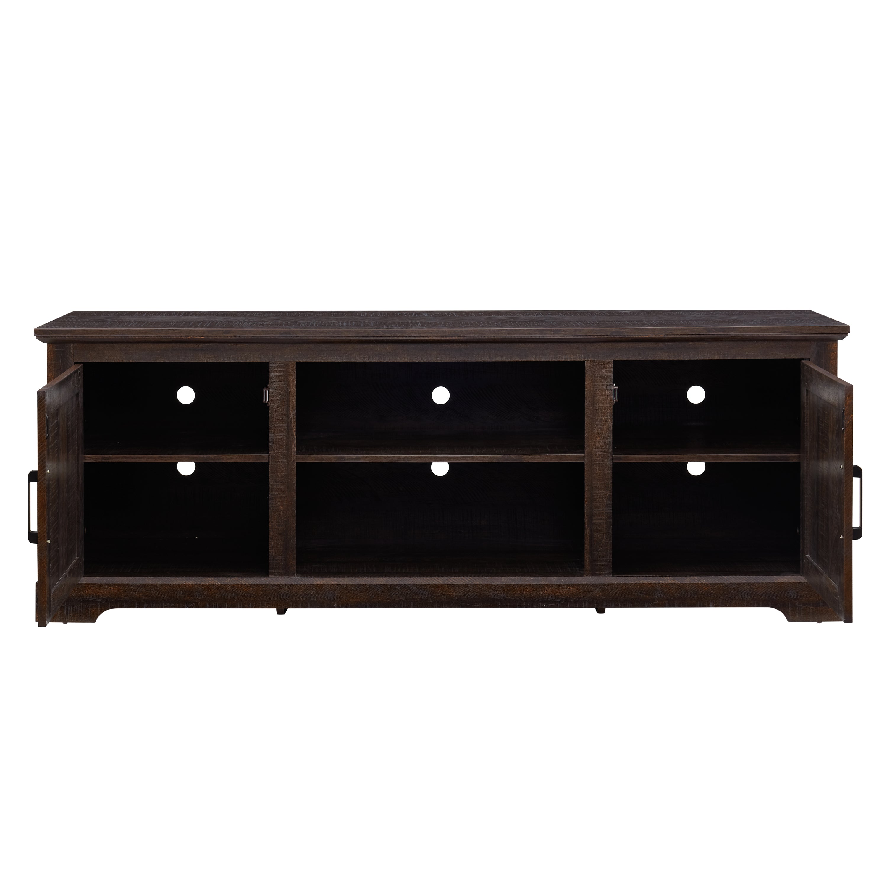 Farmhouse Rattan TV Stand Console Table for TVs up to 70 Inches, TV Console Table with 2 Storage Shelves, 2 Natural Rattan Door Cabinets, 65'W*15.55'D*23.86'H, Espresso