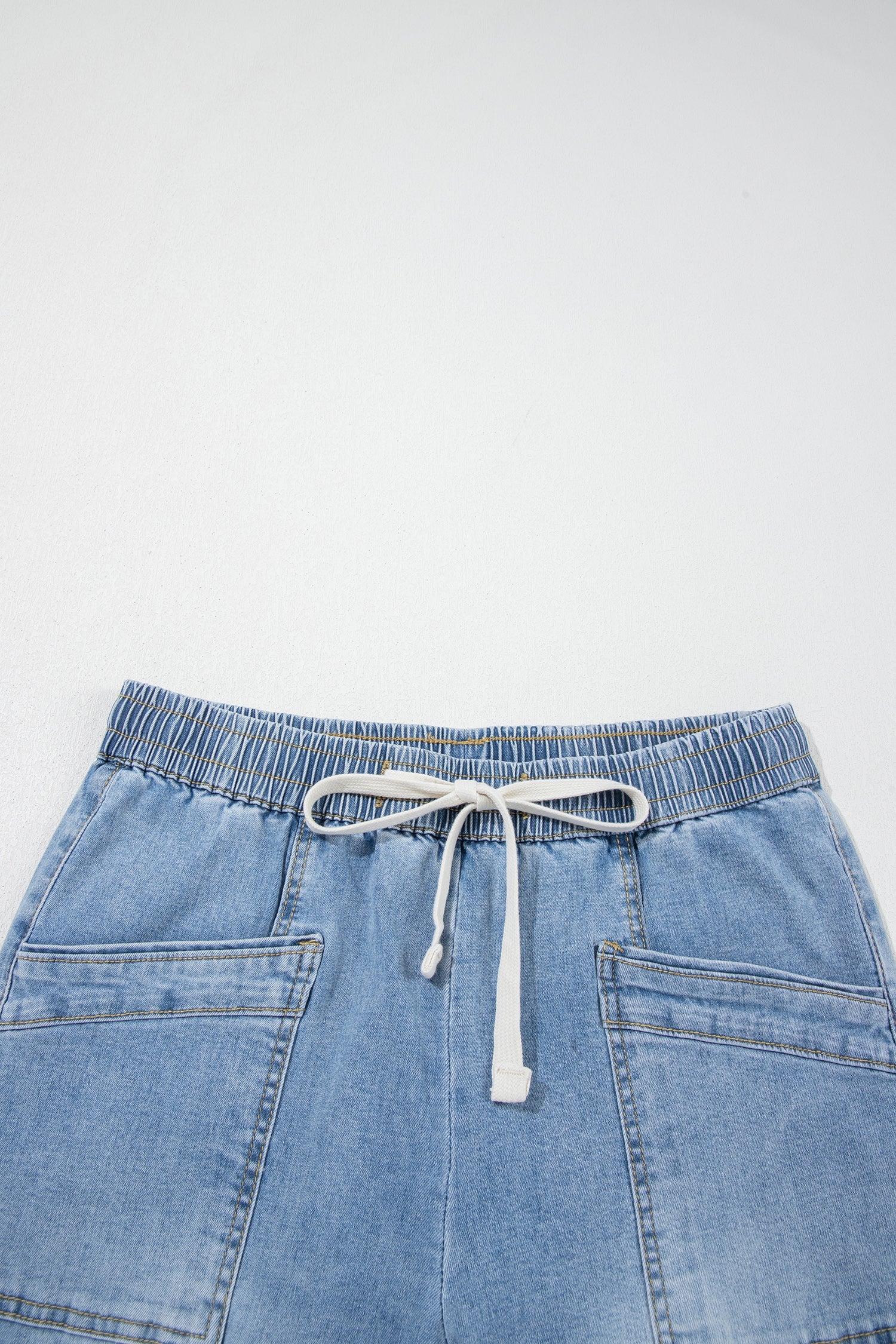 Denim Contrast Drawstring Waist Wide Leg Jeans
