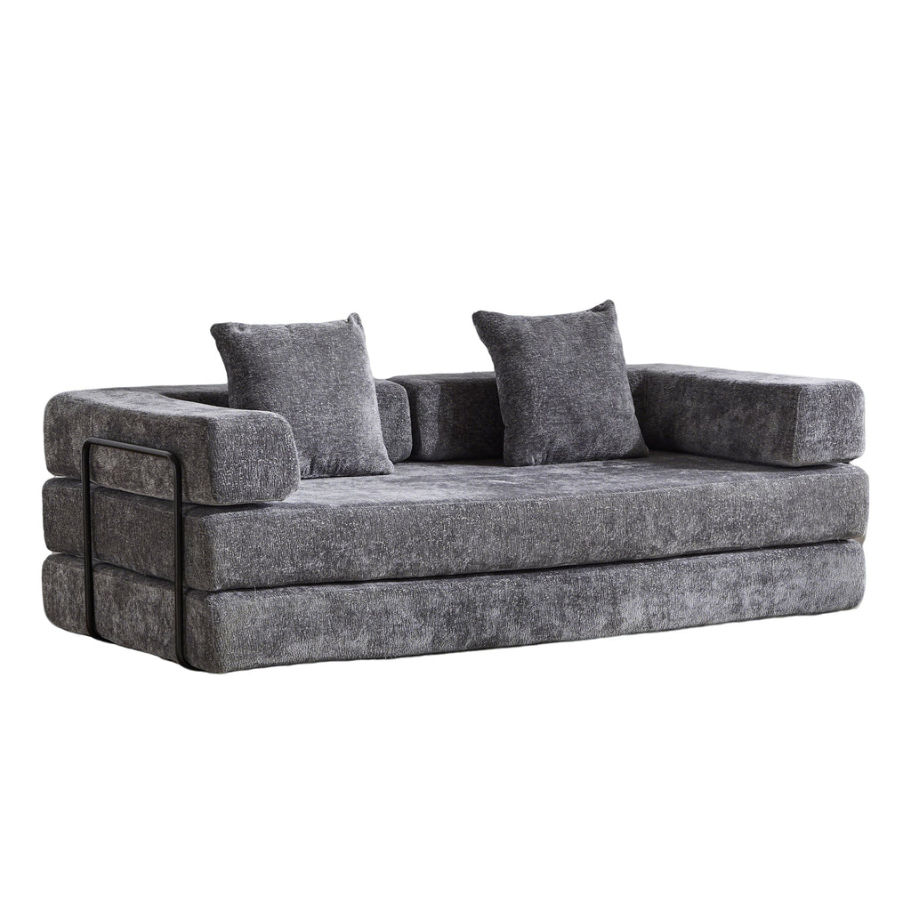 Floor Couch,Compression Sofa,Convertible Floor Sofa Bed-with Pillow Back Support Armrest,Comfy Futon Couch Lounge Sleeper Bed,Chenile fabric,for Living Room Bedroom (DARK-GREY)