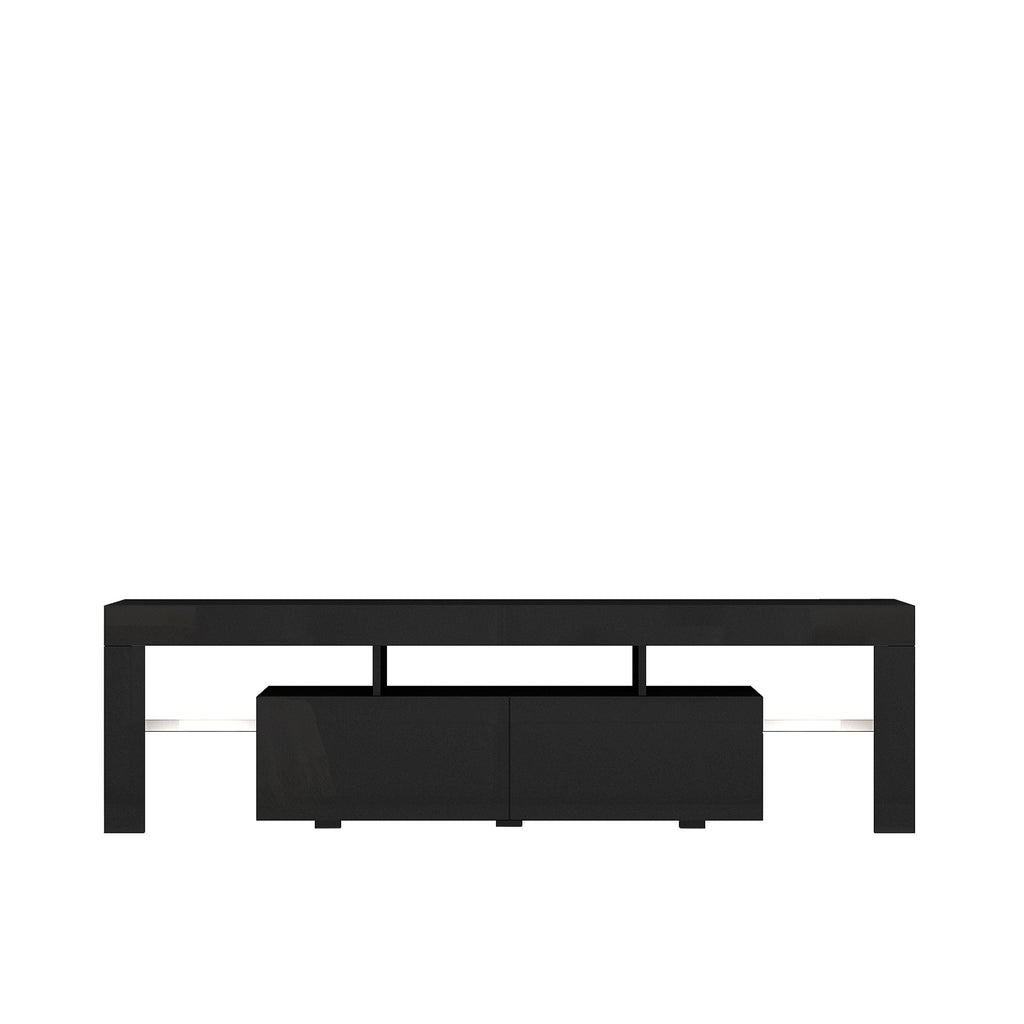 High gloss TV Stand with LED Lights for TVs up to 65'', Modern TV Console with Storage Cabinets for Living Room,Black