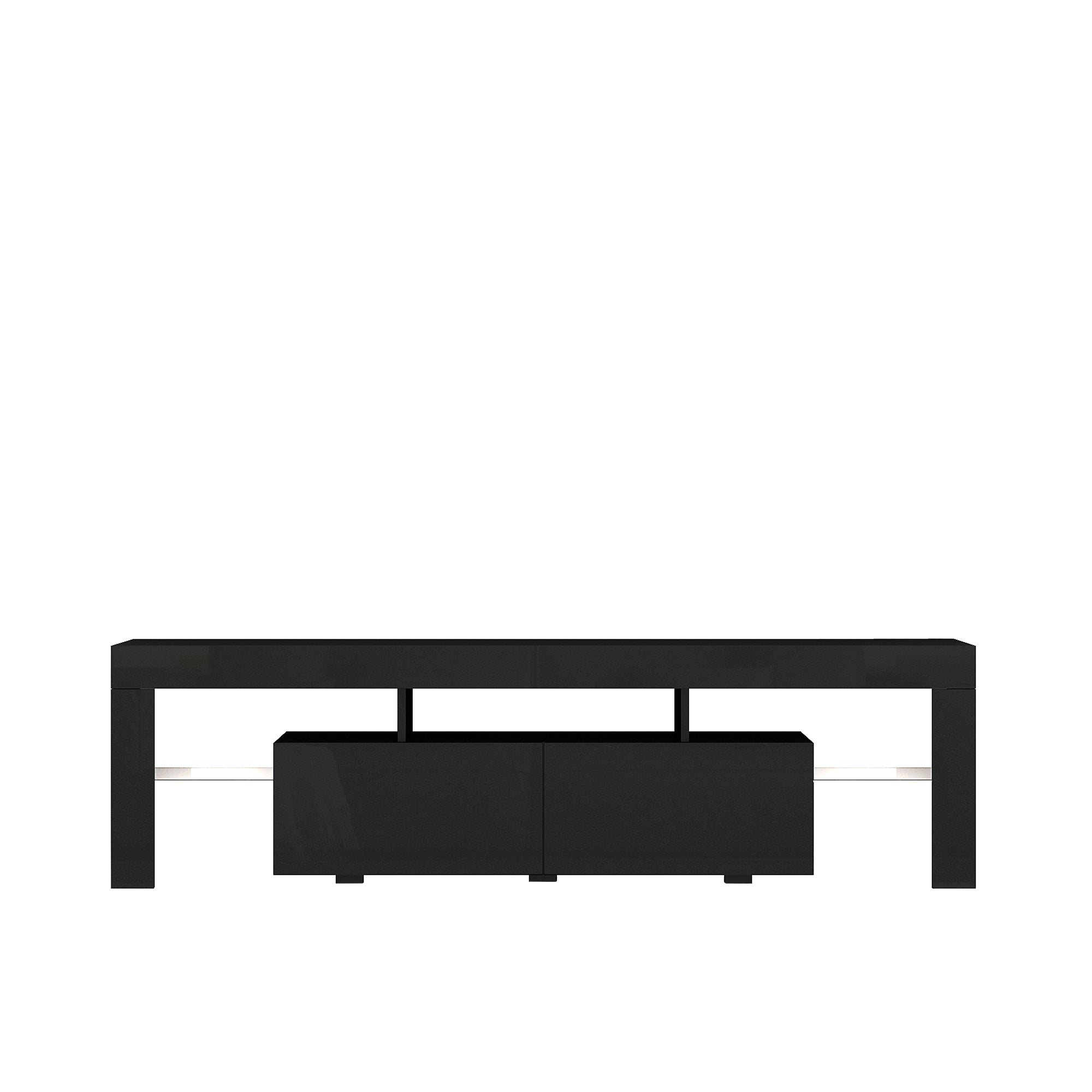 High gloss TV Stand with LED Lights for TVs up to 65'', Modern TV Console with Storage Cabinets for Living Room,Black