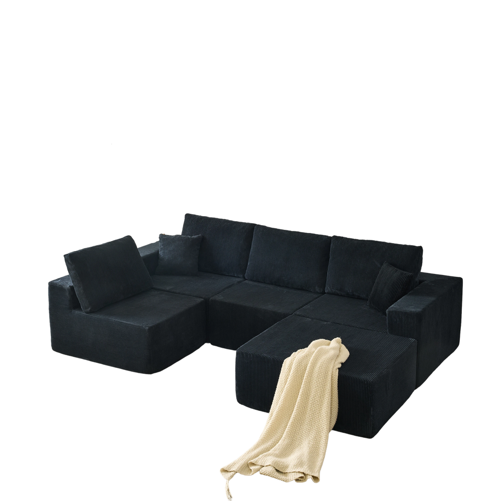 139.3' Modular Sectional Sofa,Boneless Couch, No Assembly,Cloud couch with Ottoman & 2 Pillows, Perfect for Living Rooms and Bedrooms