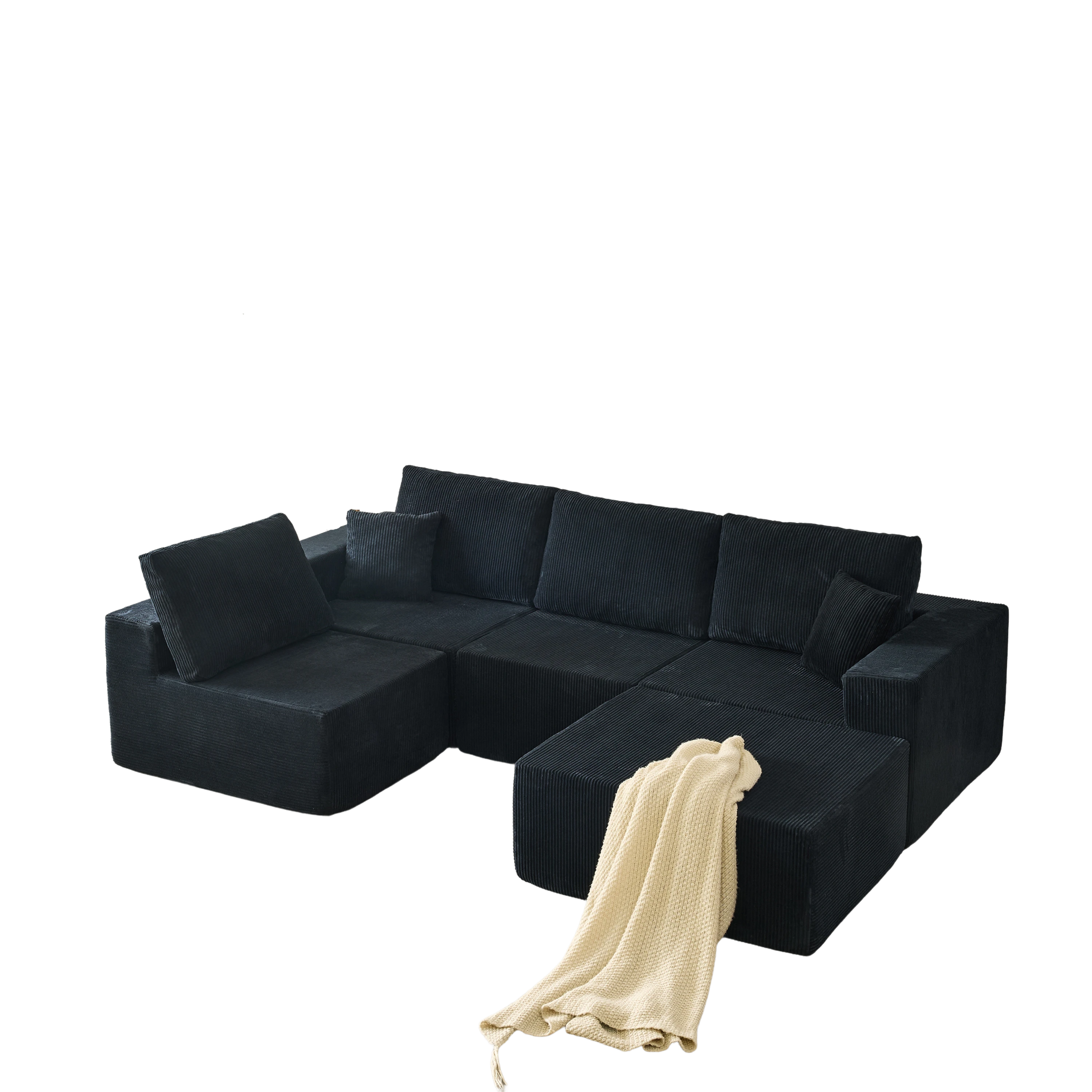 139.3' Modular Sectional Sofa,Boneless Couch, No Assembly,Cloud couch with Ottoman & 2 Pillows, Perfect for Living Rooms and Bedrooms