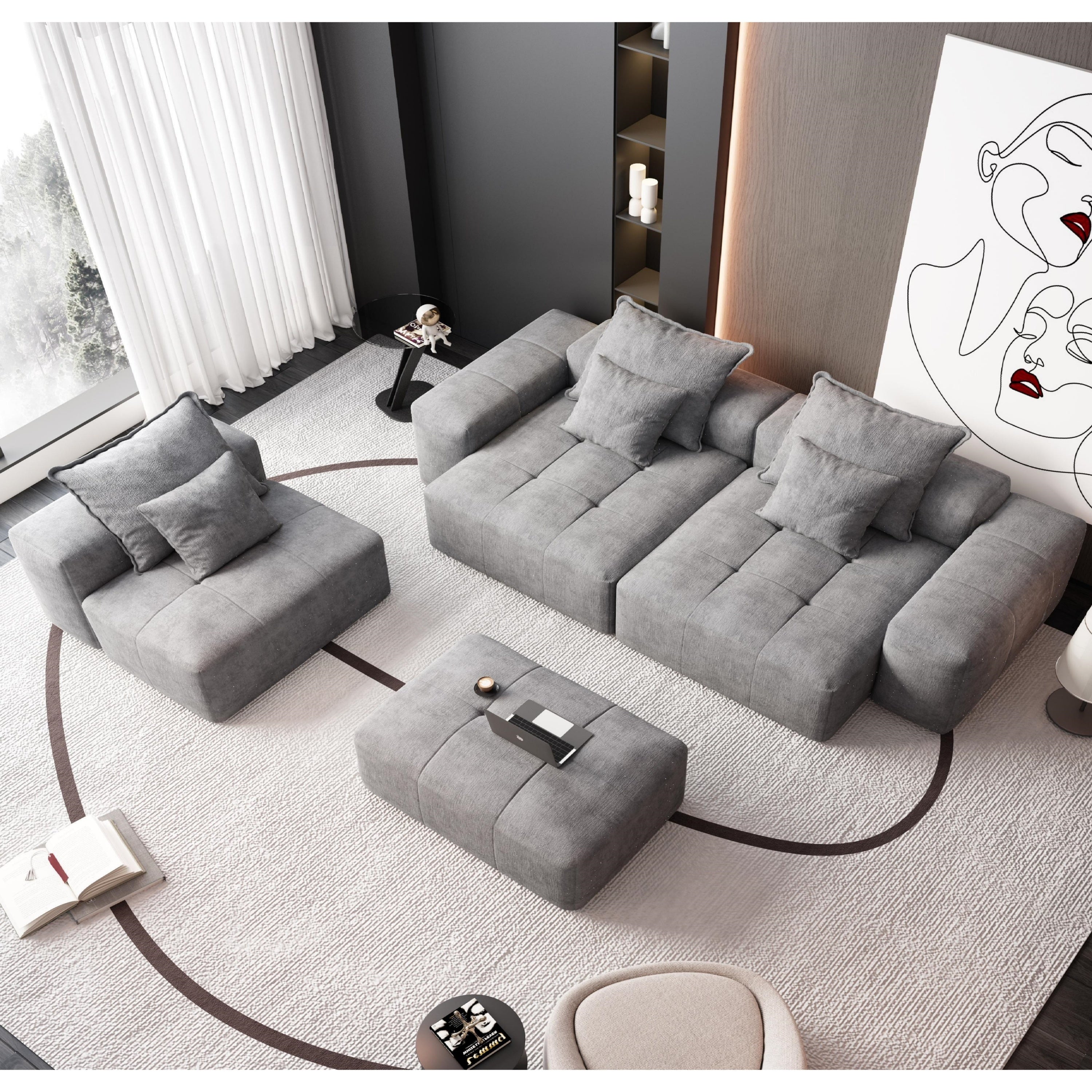 Modern Oversized Modular Sectional Sofa, Sparkling Chenille Fabric Soft Cushion Sofa with 6 Pillows, 6 PCS DIY Combination Tufted Sofa, No Assembly Required, GREY