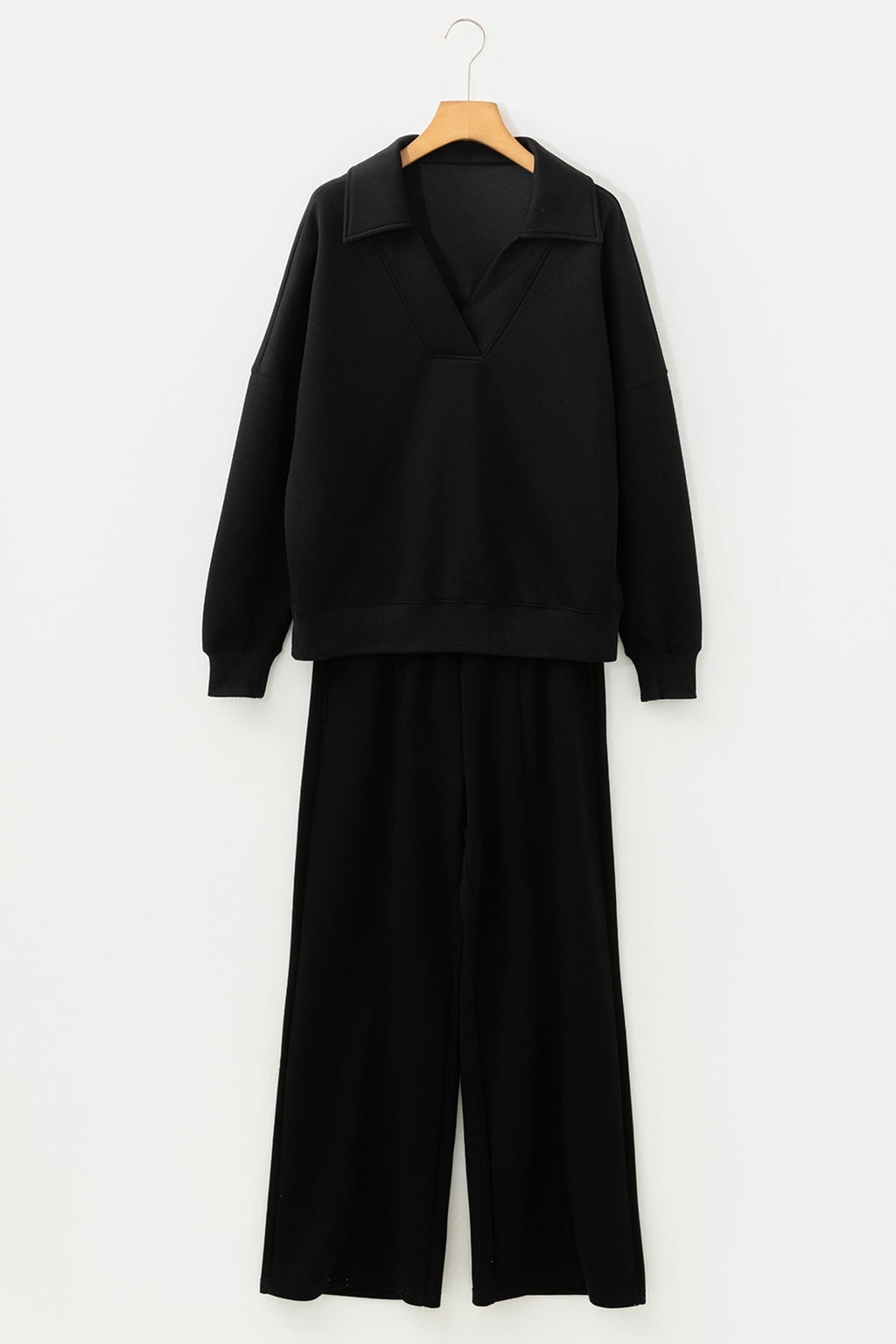 Collar V-Neck Sweatshirt & Sweatpants Set