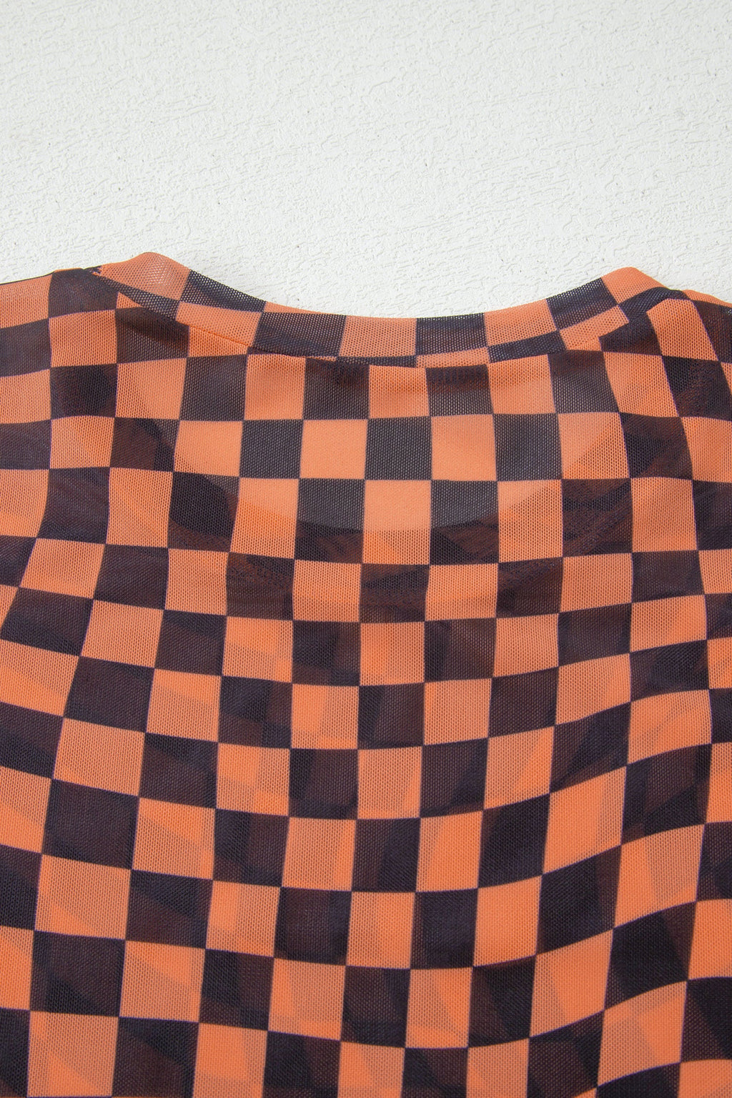 Checker Mesh Mock Neck Short Sleeve T-Shirt