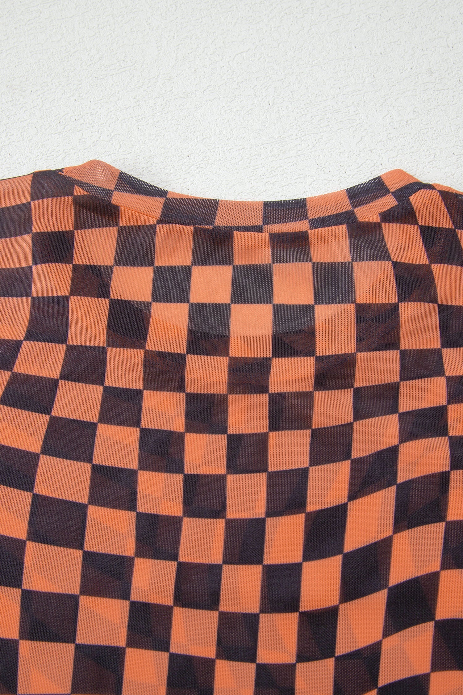 Checker Mesh Mock Neck Short Sleeve T-Shirt