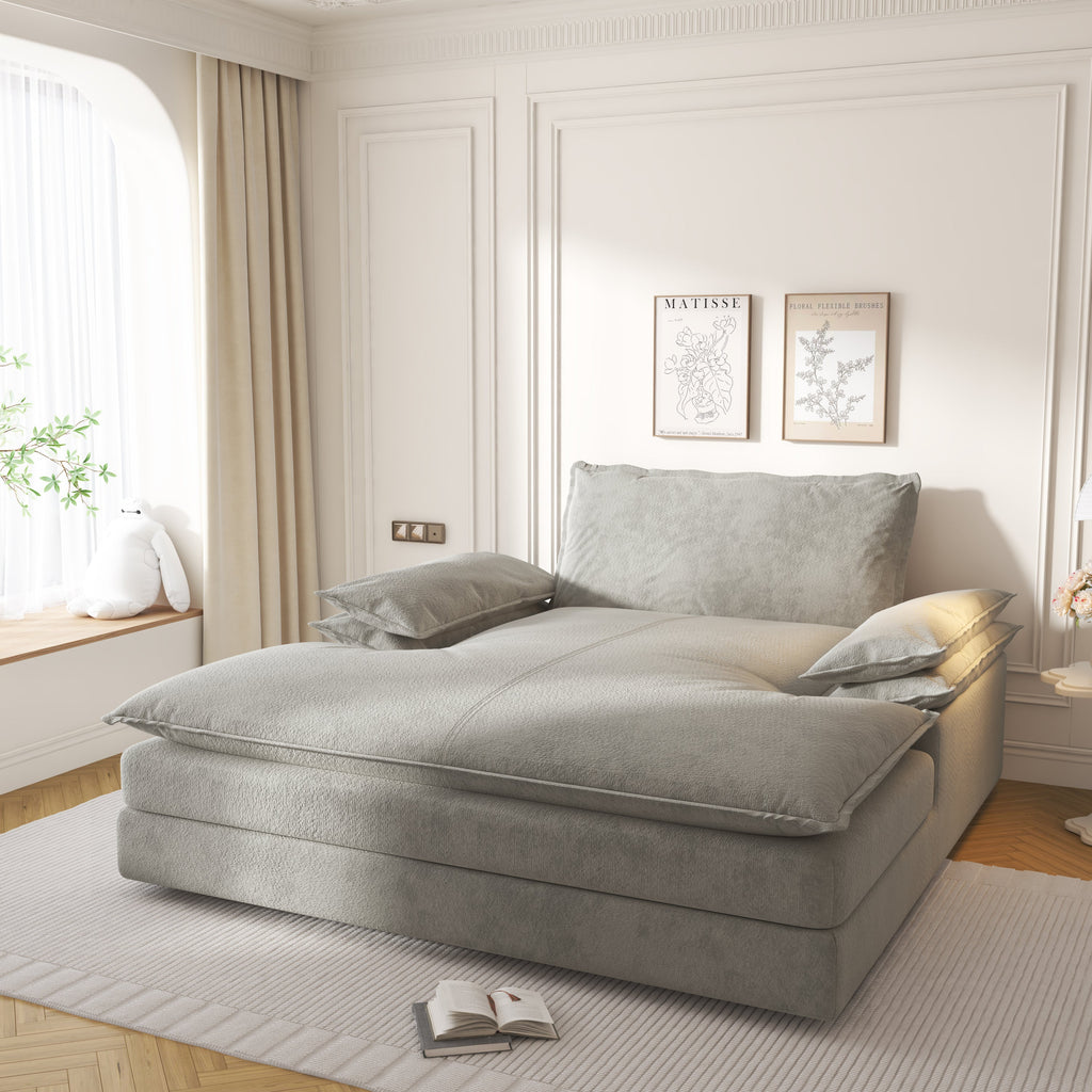 Modern Oversized Double Chaise Lounge Chair,Deep Seat Upholstered Reading Chair with Detachable Design,Chenille Lazy Sofa w/ Large Pillows & Wide Armrests,Suitable for Living Rooms, Apartments,Grey