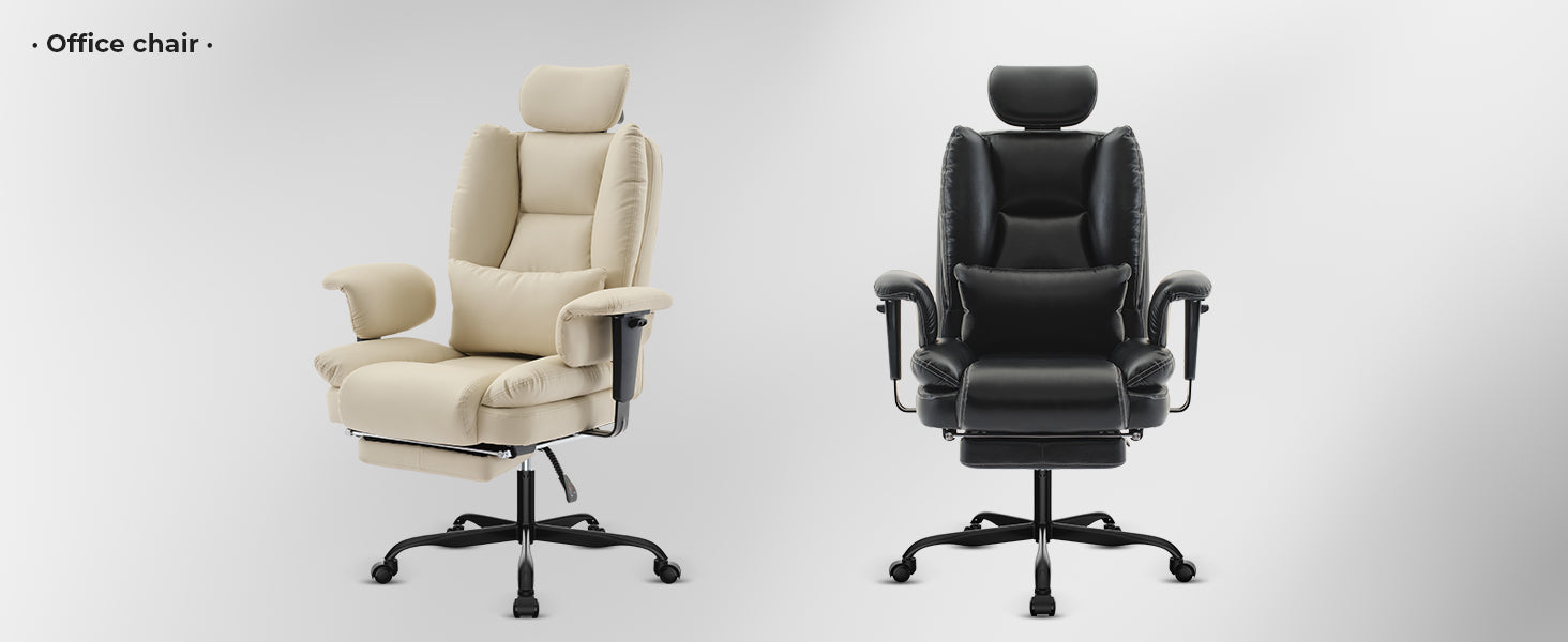 Office Chair Ergonomic 200 kg PU Leather Computer Chair with Lumbar Support and High Backrest, Ergonomic Desk Chair with Liftable Headrest, Black