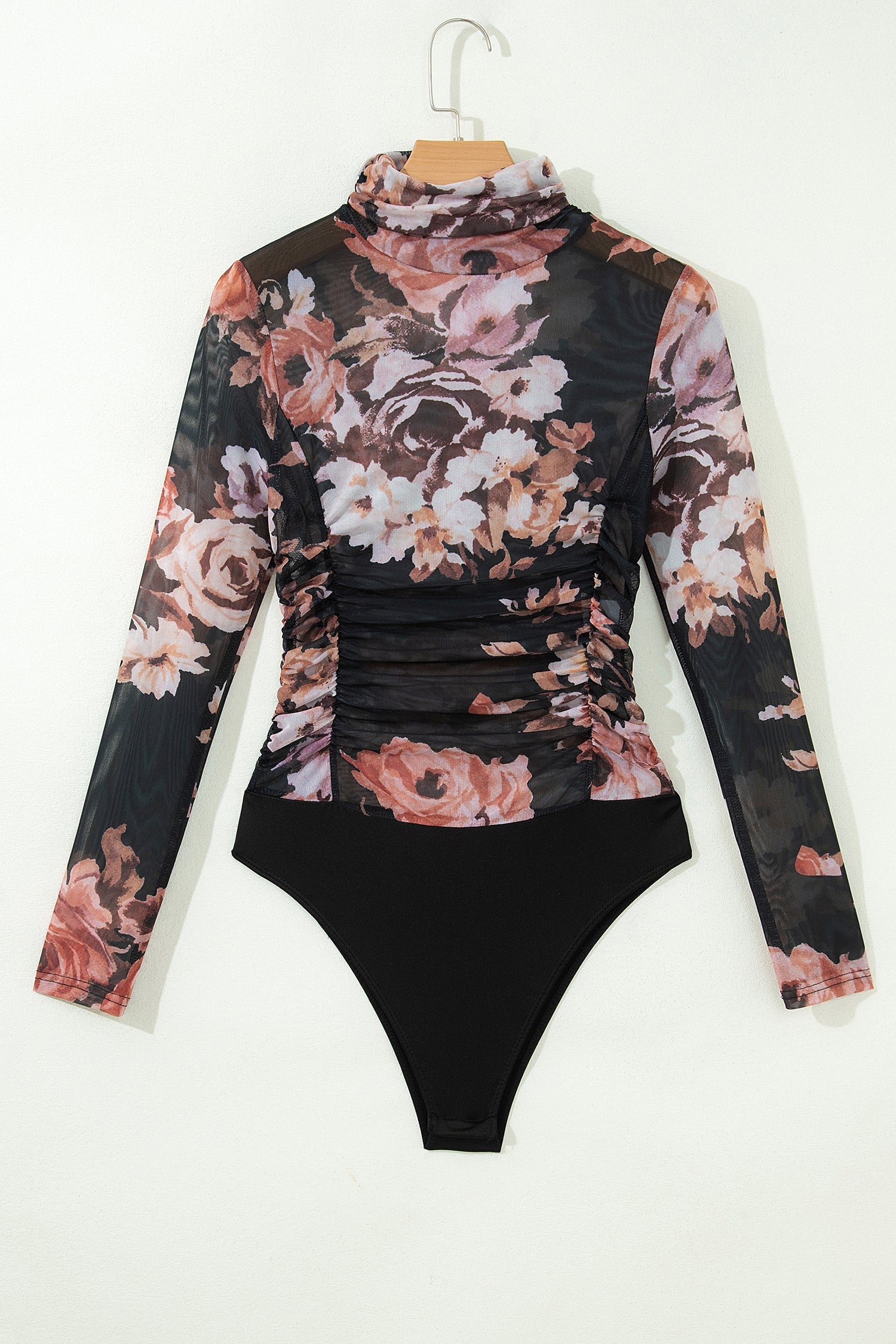 Floral Mesh Long Sleeve High Neck Bodysuit