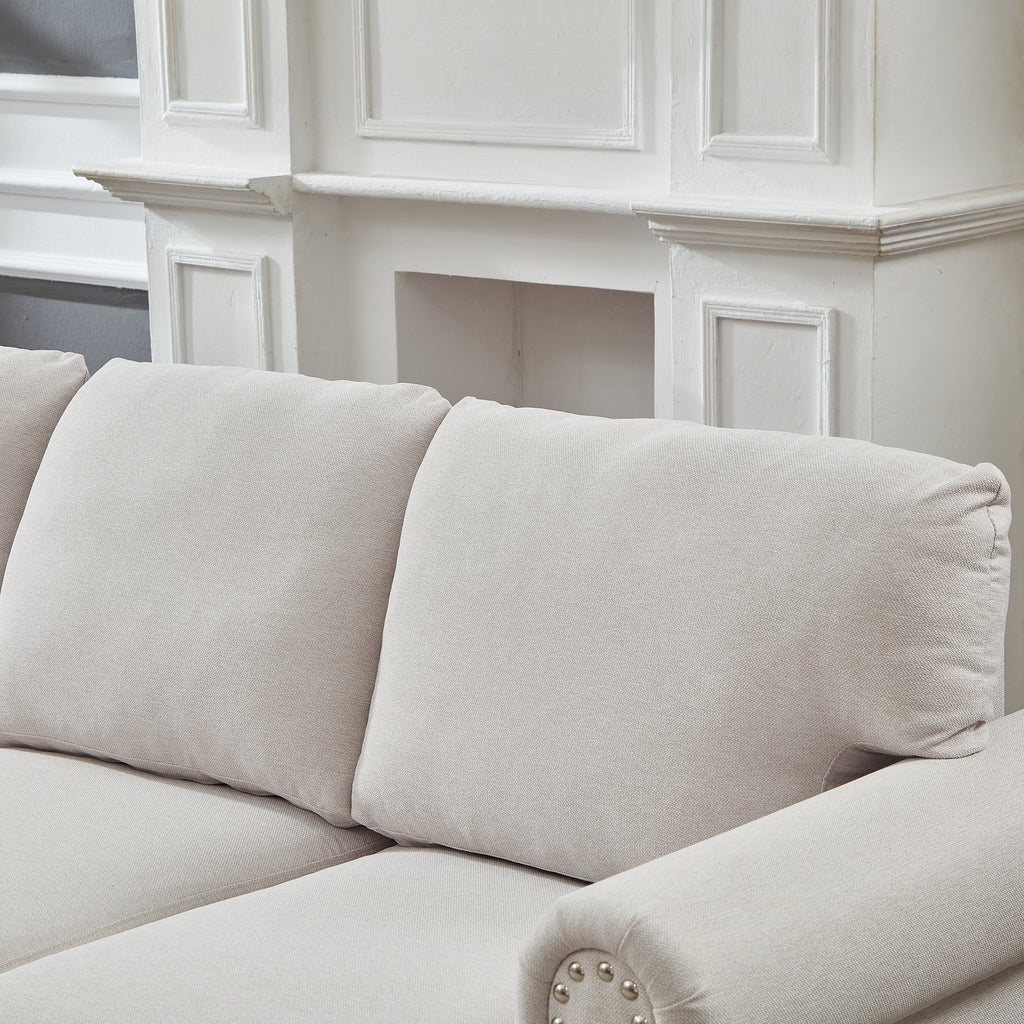 Modern Classic Design with Nails Living Room 2+3 seater Sofa Fabric Couch,Upholstered Polyester Beige.