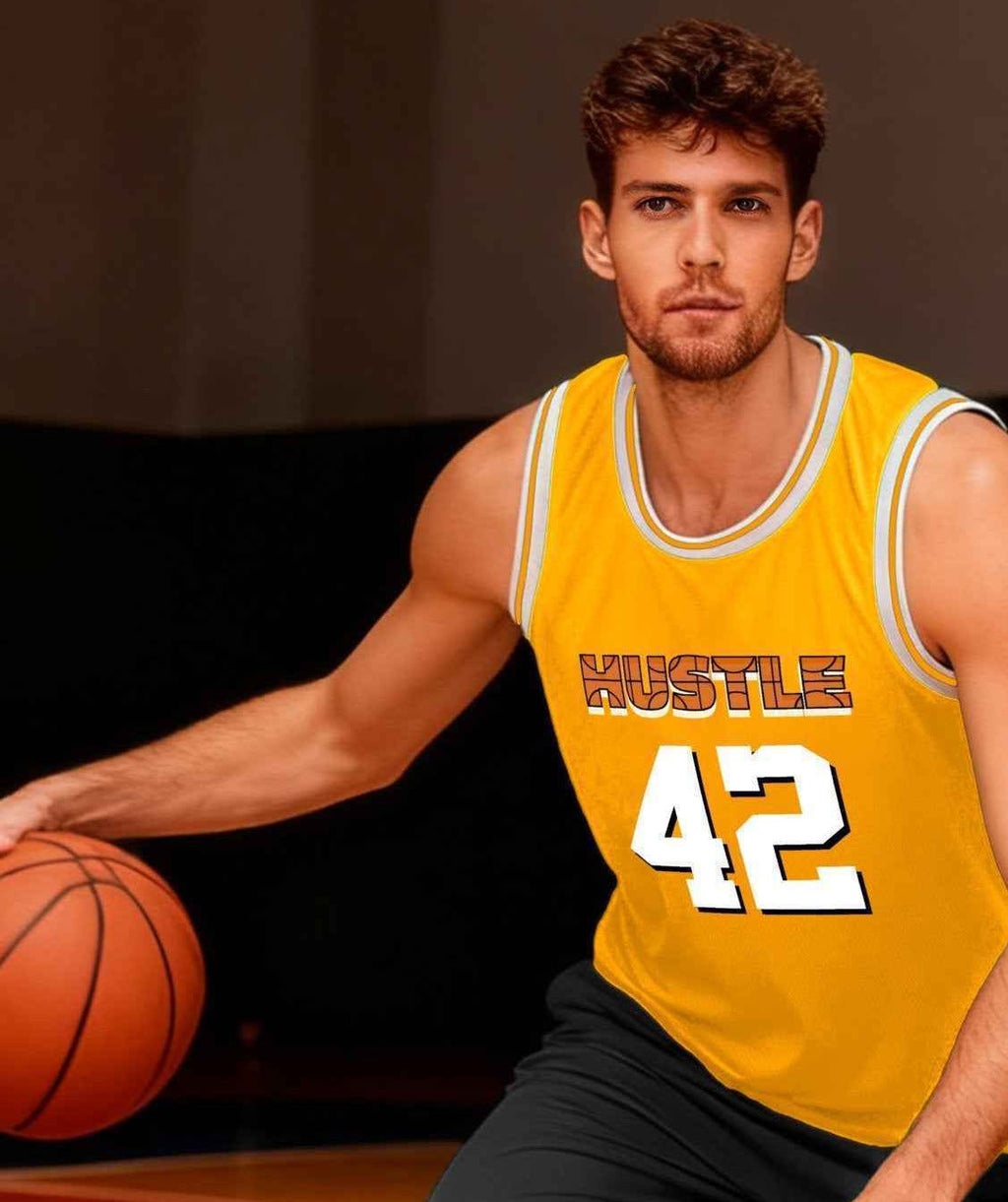 Hustle 42 Adult Yellow Basketball Jersey | Ships From USA