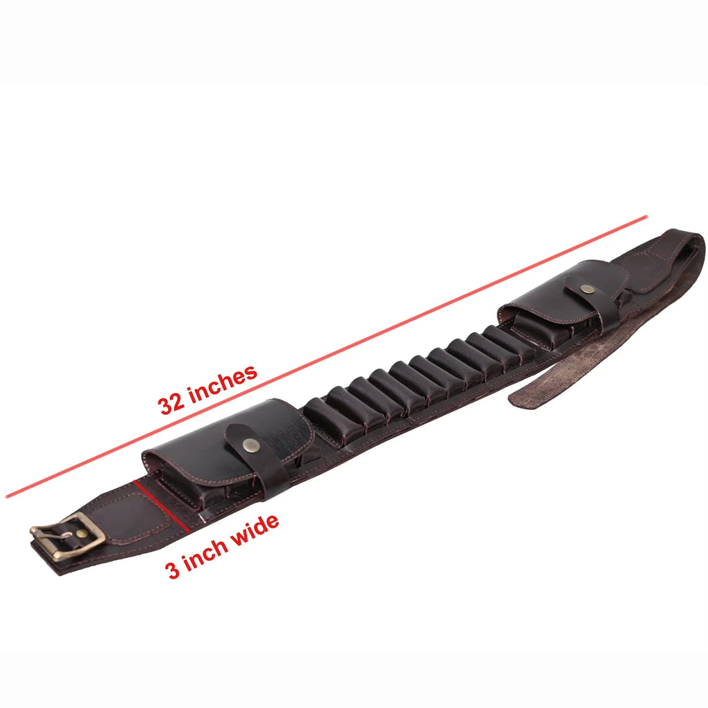 Cowhide Leather Shotshell Bandolier Cartridge Belt Two Flap Ammunition Carrier