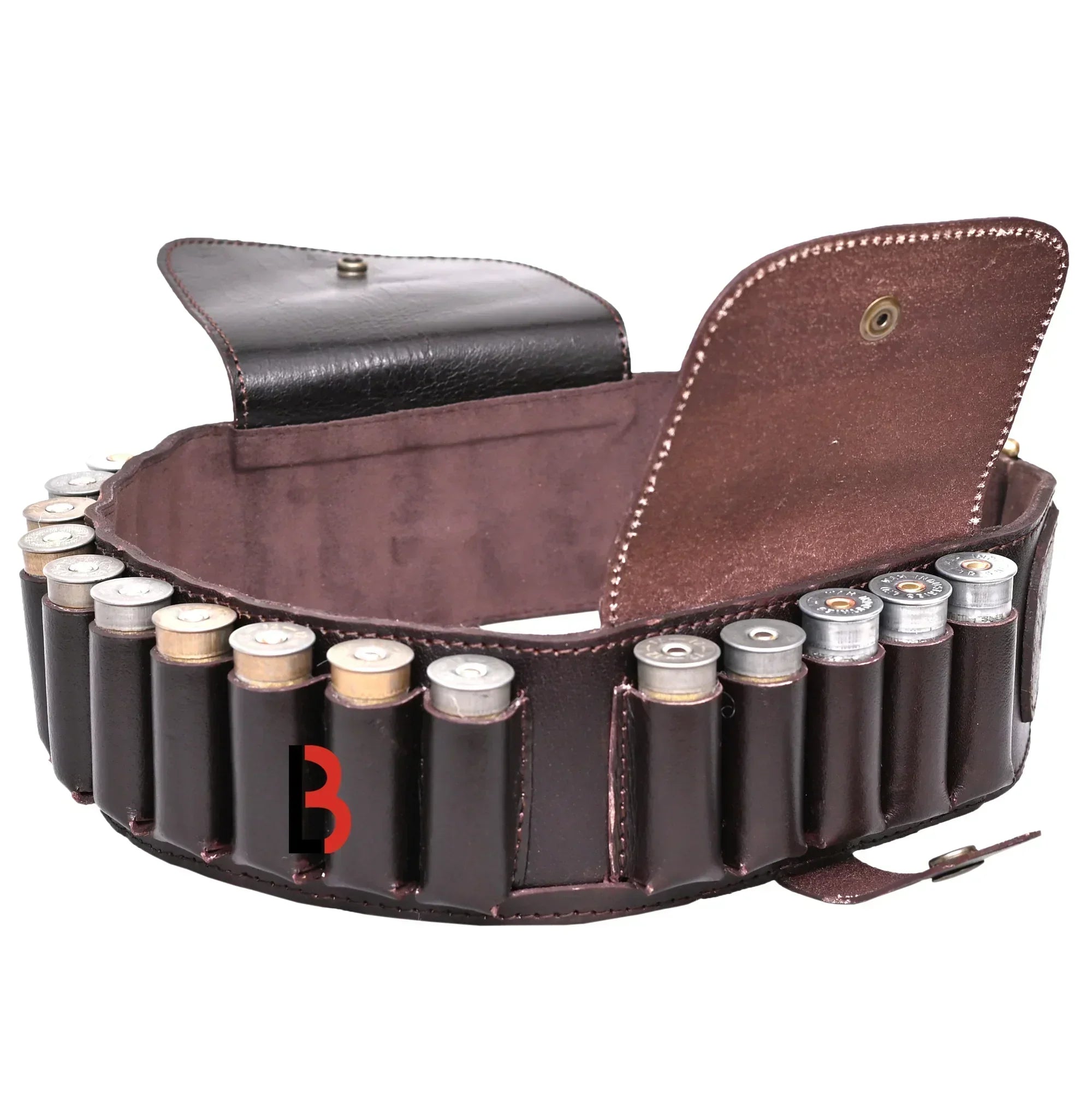 Cowhide Leather Shotshell Bandolier Cartridge Belt Two Flap Ammunition Carrier