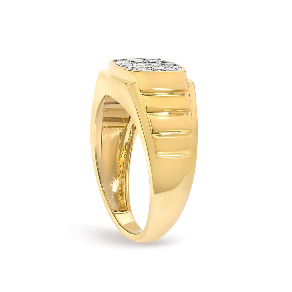 Men's 14K Yellow Gold Plated Sterling Silver 1/3 Cttw Diamond Grooved Band Ring