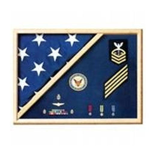 Air Force Blue - Wood Flag Display Case - Walnut Material.