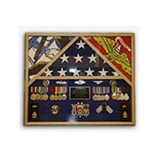 Flag Shadow case, 3 Flag Military Shadow Box - Walnut Material.
