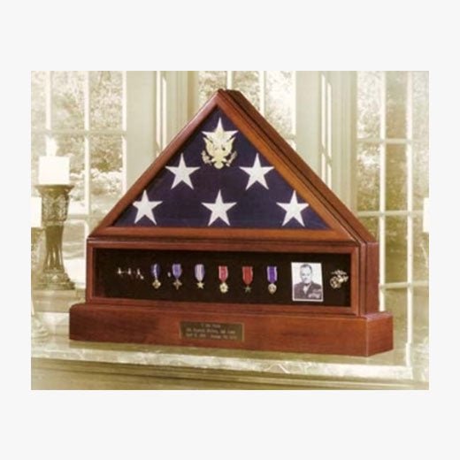 Presidential Pedestal Flag Medal Display - Walnut or Cherry Material.