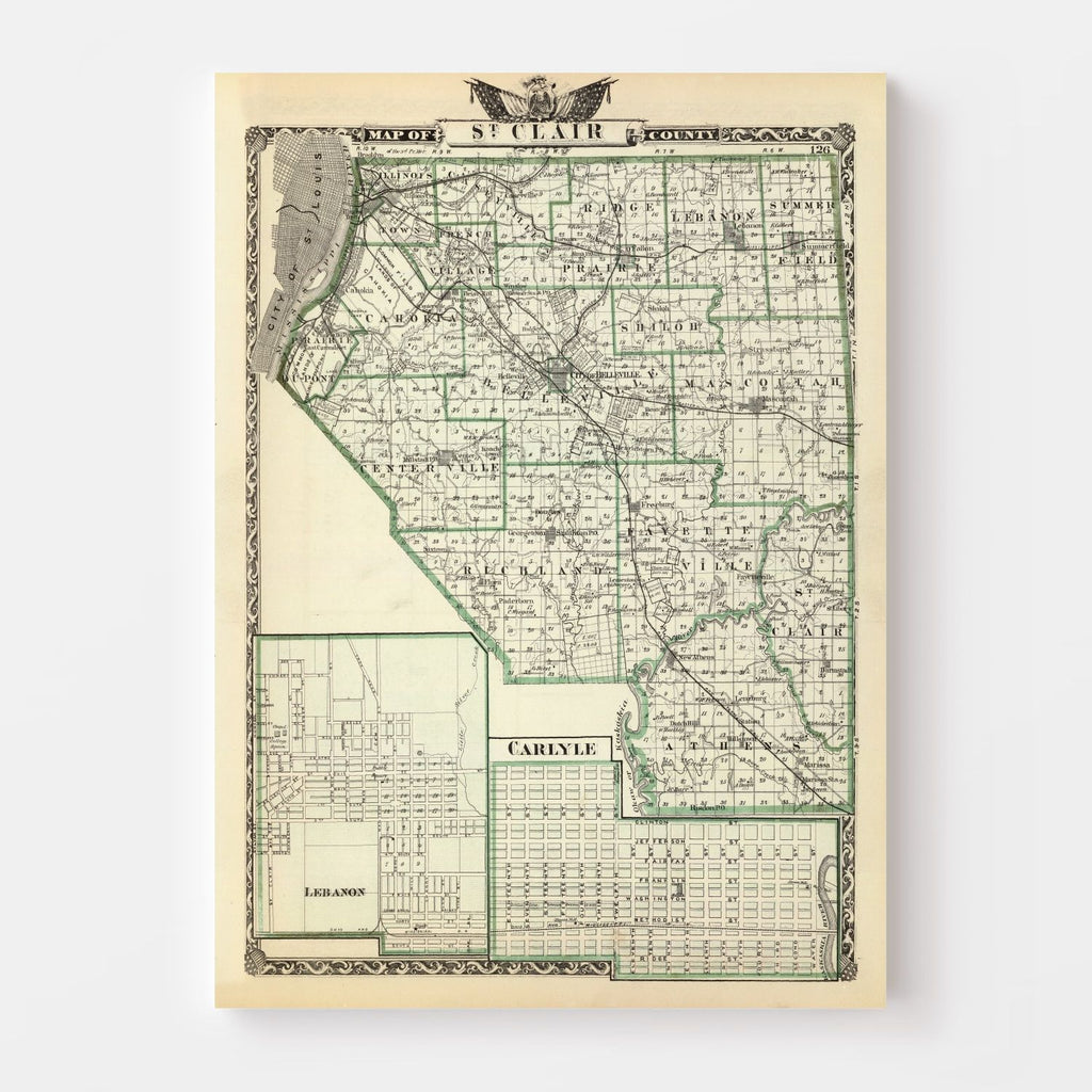 Vintage Map of St. Clair County, Illinois 1876