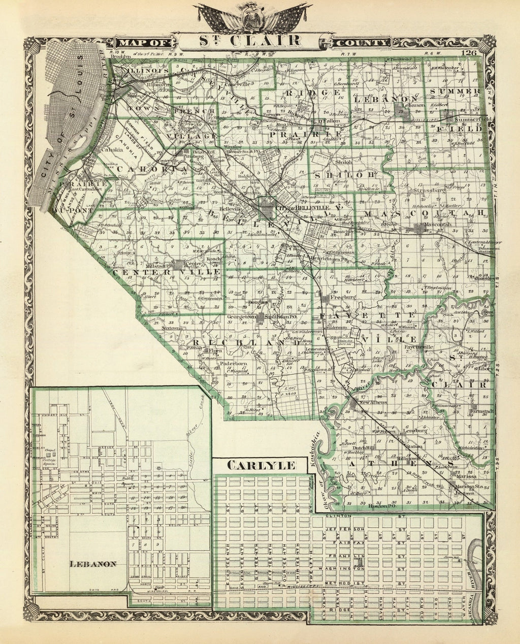 Vintage Map of St. Clair County, Illinois 1876