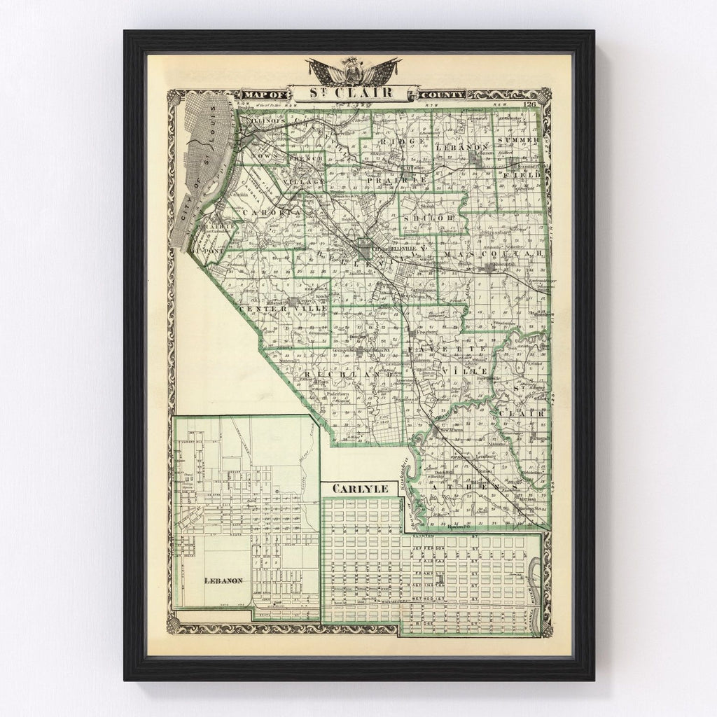 Vintage Map of St. Clair County, Illinois 1876