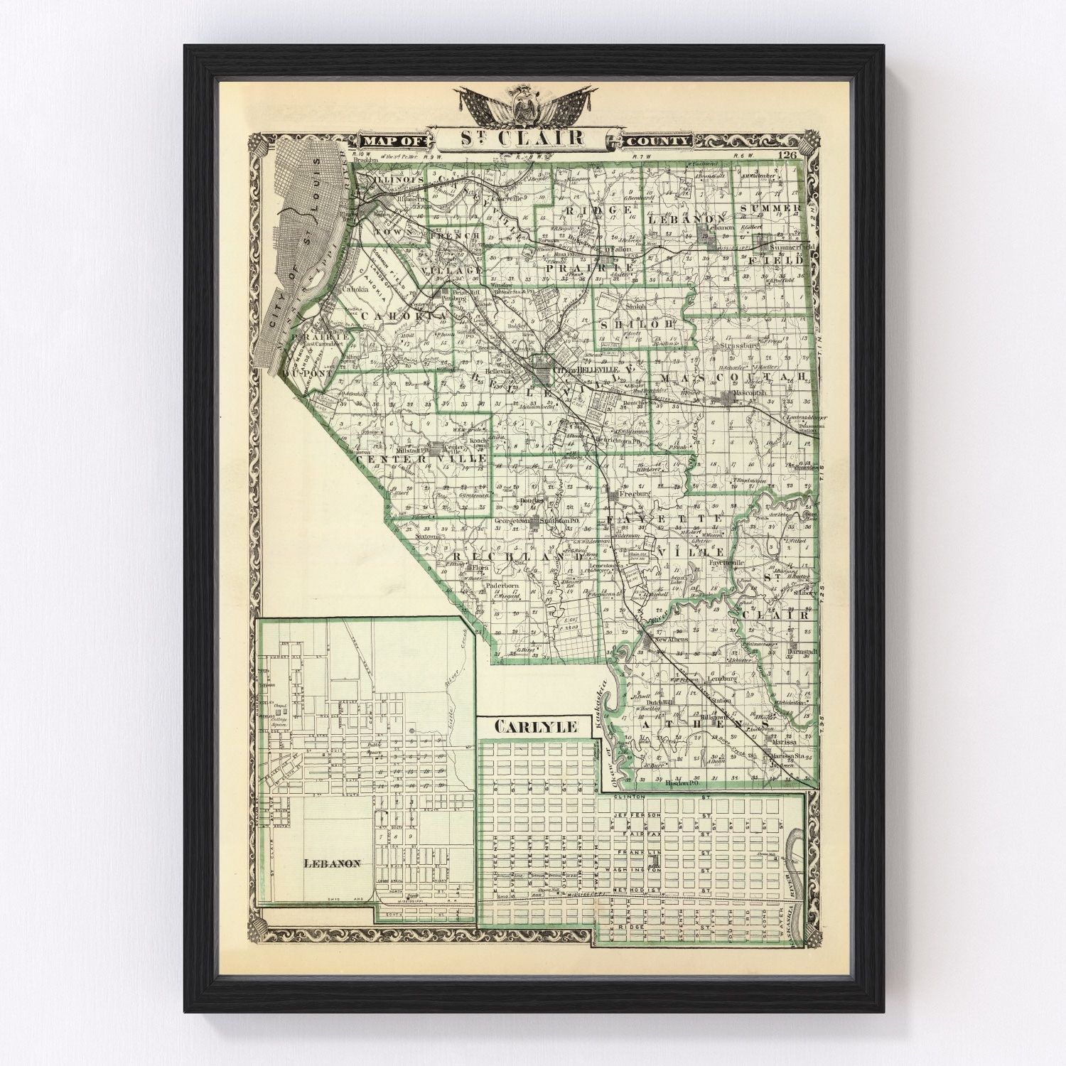 Vintage Map of St. Clair County, Illinois 1876