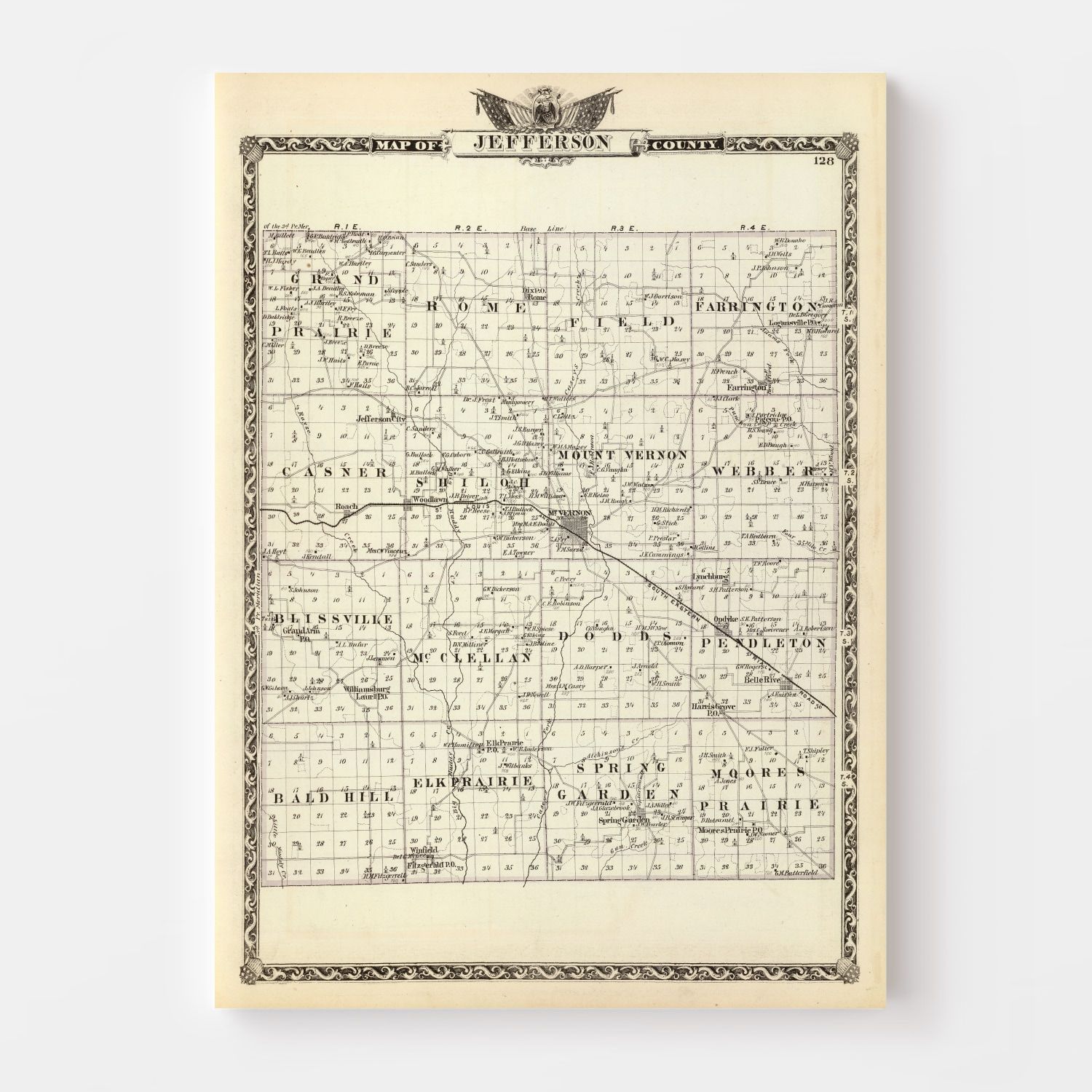 Vintage Map of Jefferson County, Illinois 1876