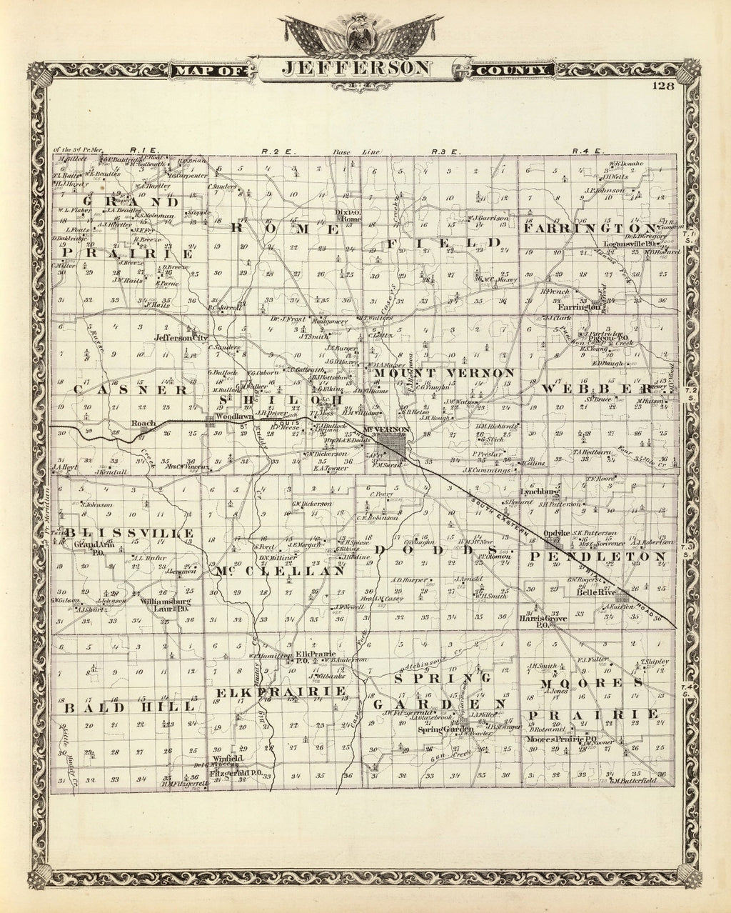 Vintage Map of Jefferson County, Illinois 1876