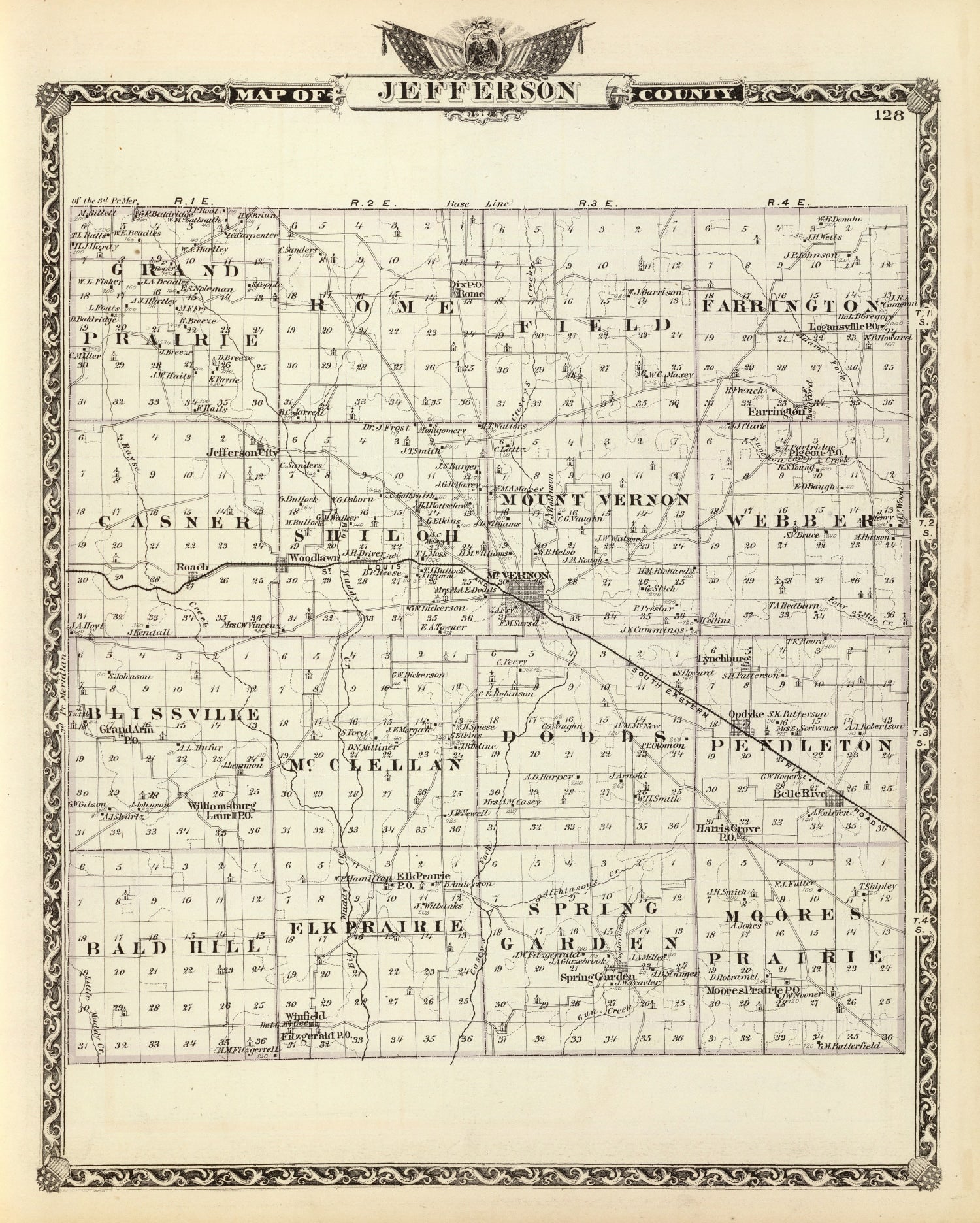 Vintage Map of Jefferson County, Illinois 1876