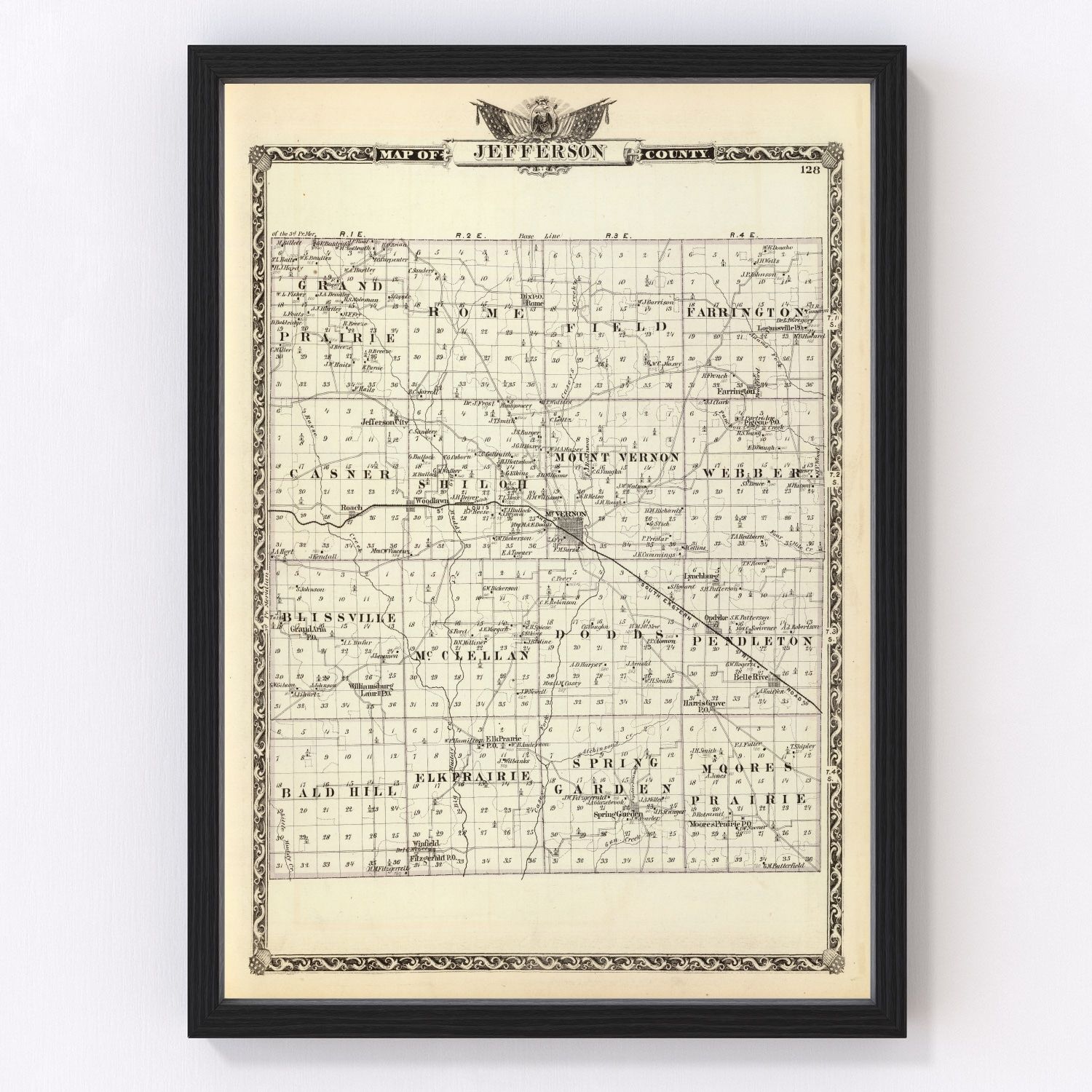 Vintage Map of Jefferson County, Illinois 1876