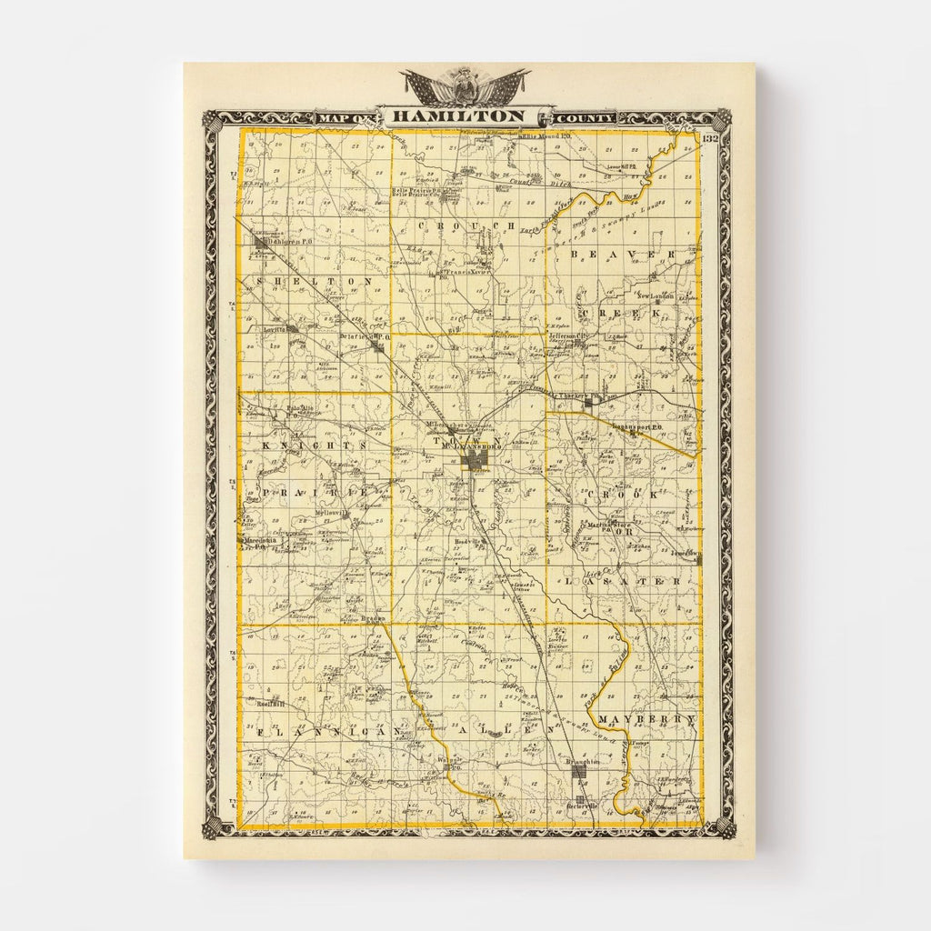 Vintage Map of Hamilton County, Illinois 1876