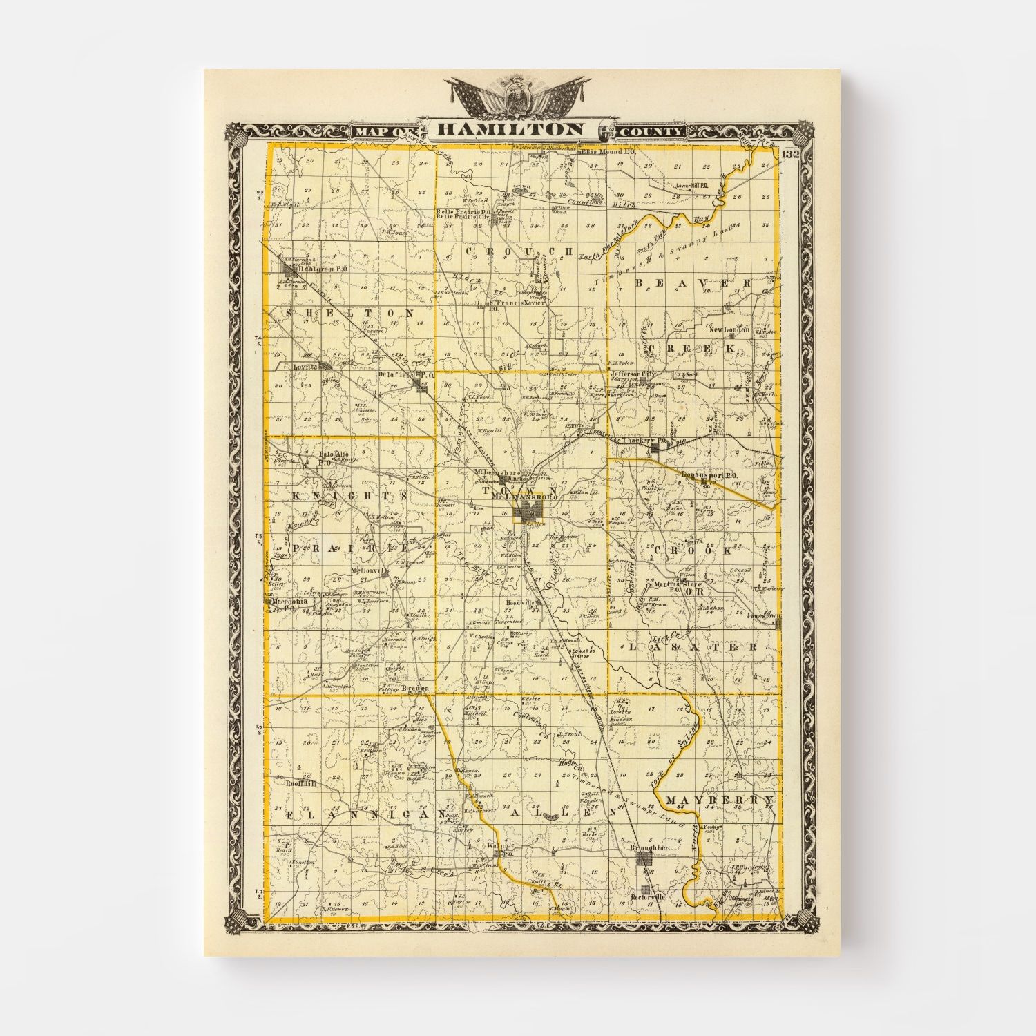 Vintage Map of Hamilton County, Illinois 1876