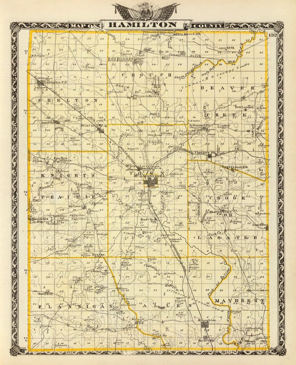 Vintage Map of Hamilton County, Illinois 1876