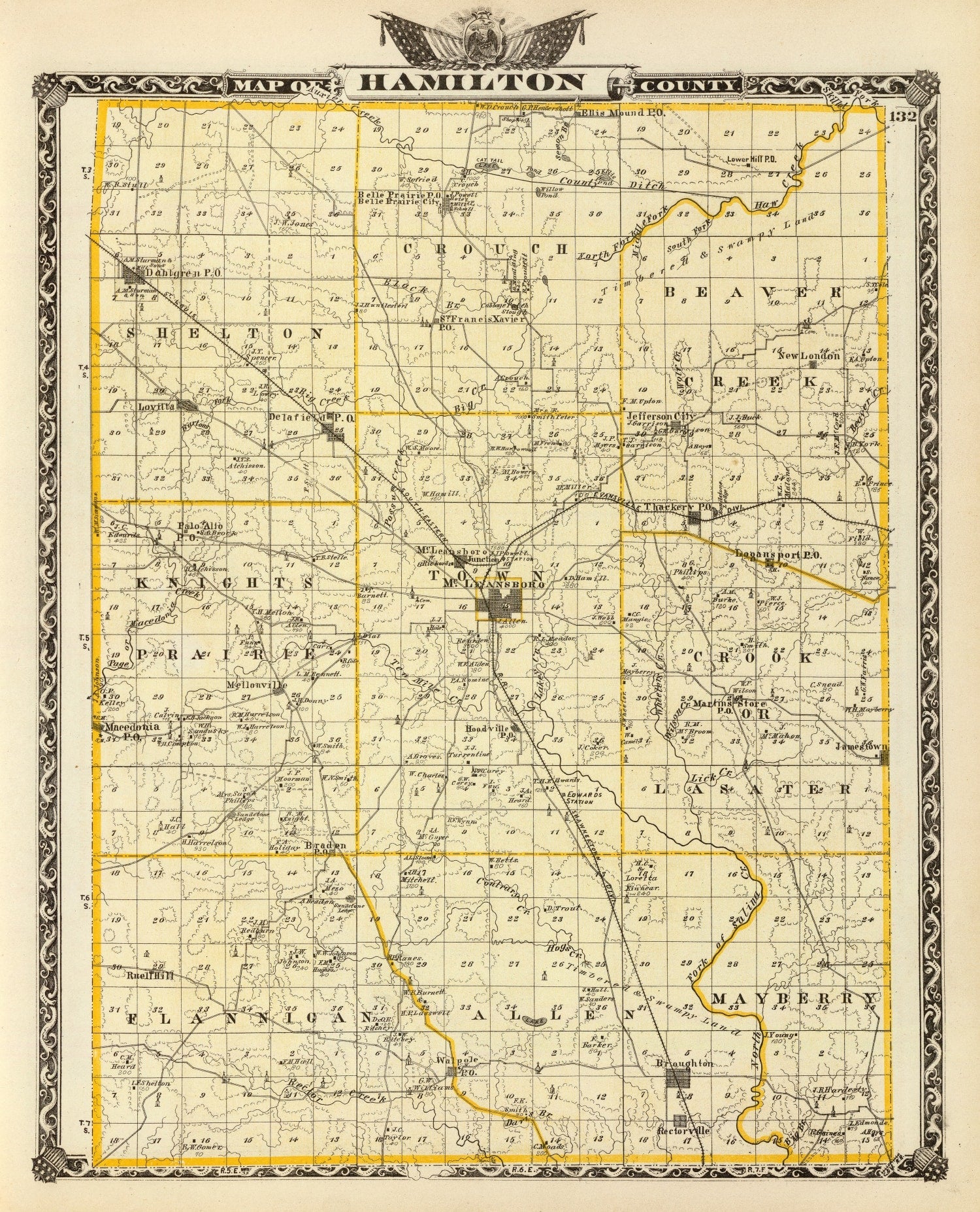 Vintage Map of Hamilton County, Illinois 1876