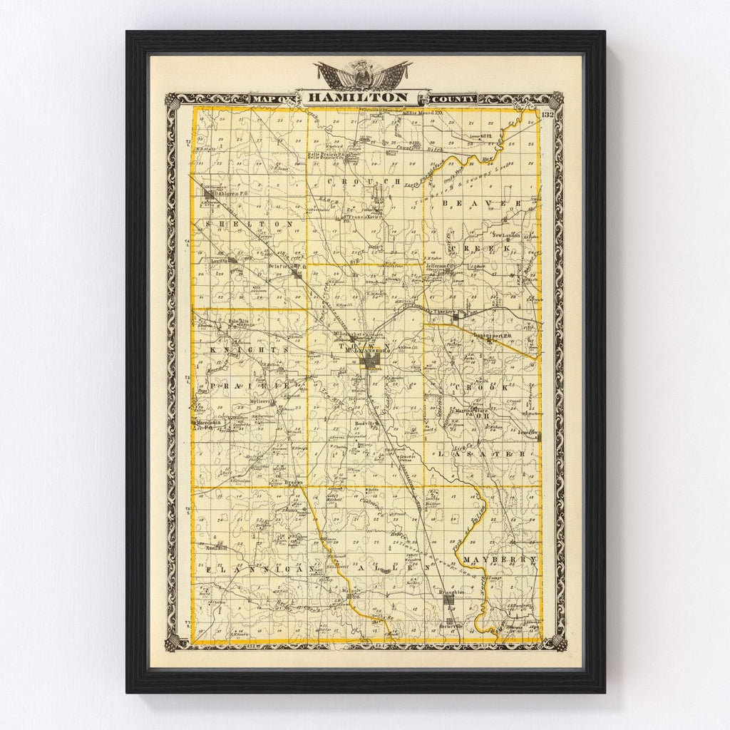 Vintage Map of Hamilton County, Illinois 1876