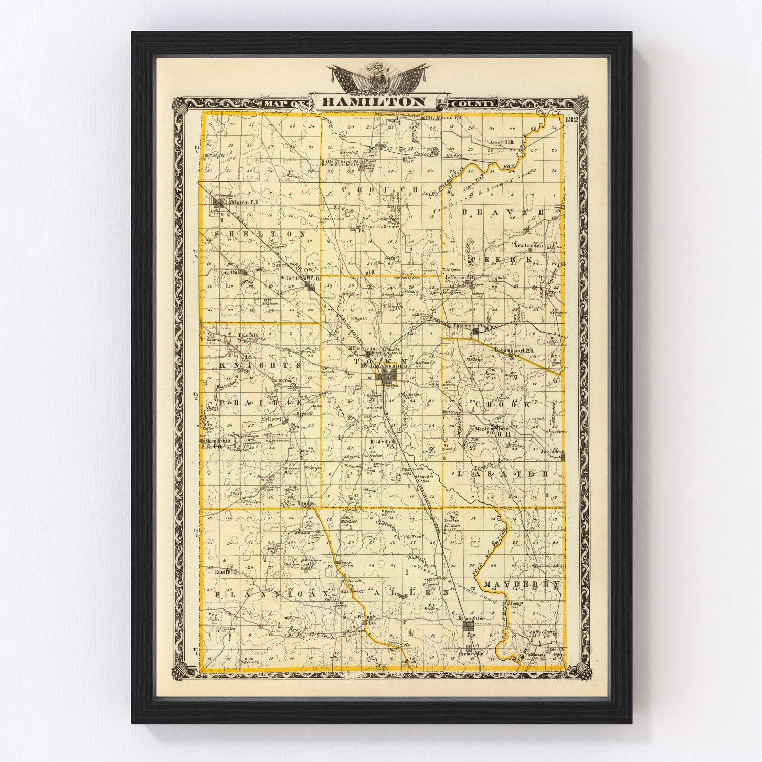 Vintage Map of Hamilton County, Illinois 1876