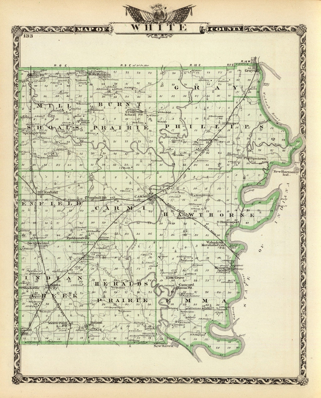 Vintage Map of White County, Illinois 1876