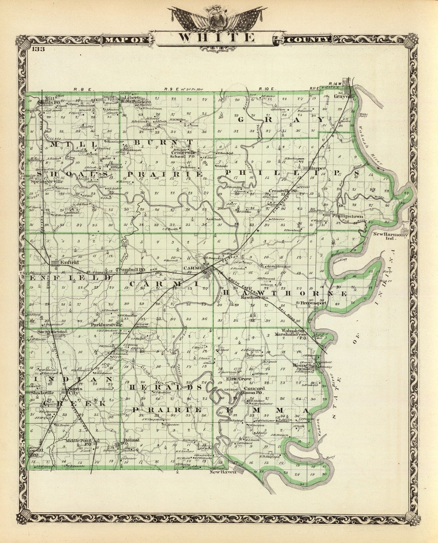 Vintage Map of White County, Illinois 1876