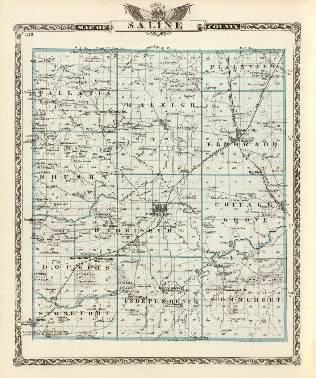 Vintage Map of Saline County, Illinois 1876